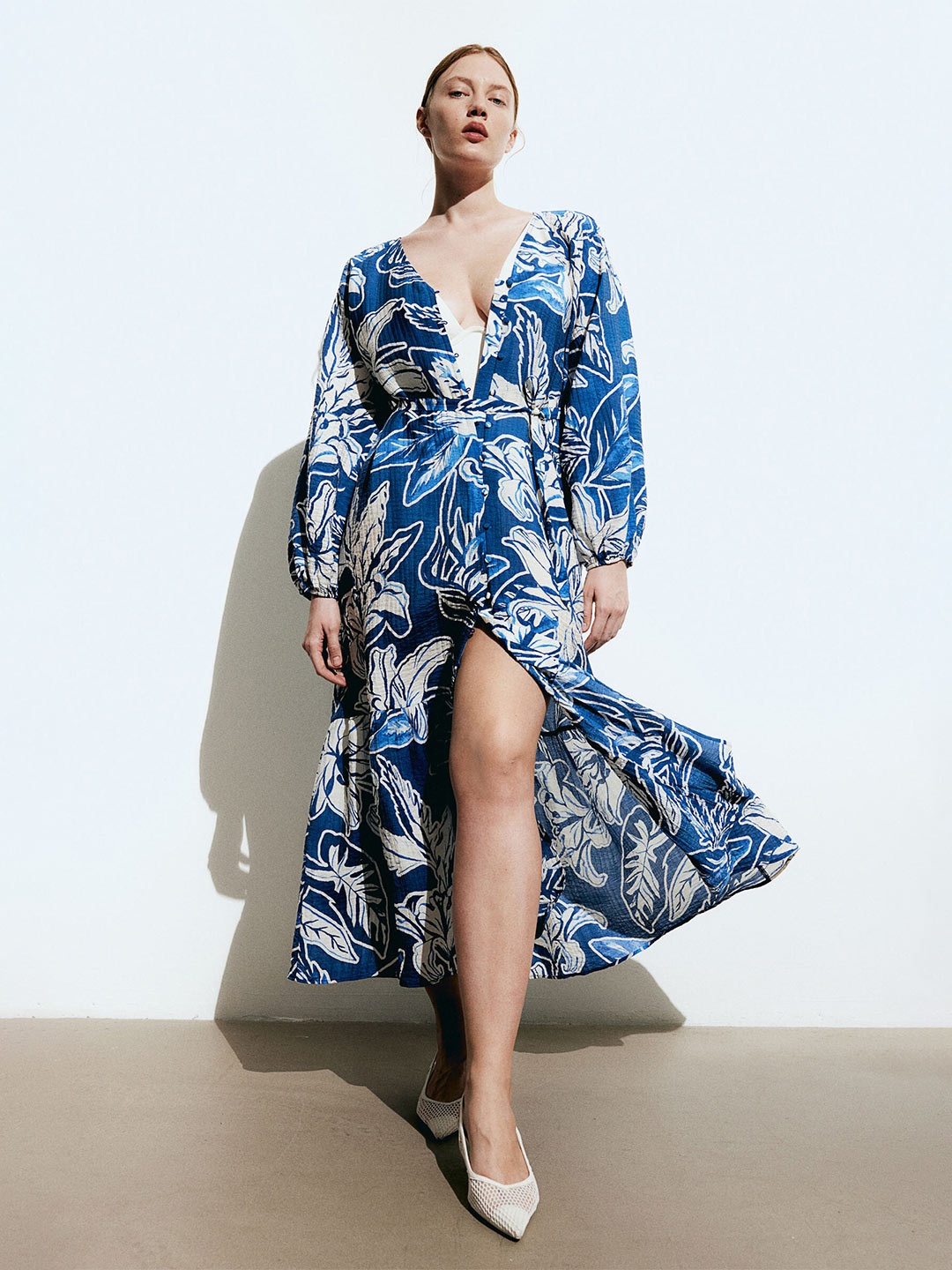 

H&M Tie-Belt Crpe Dress, Blue
