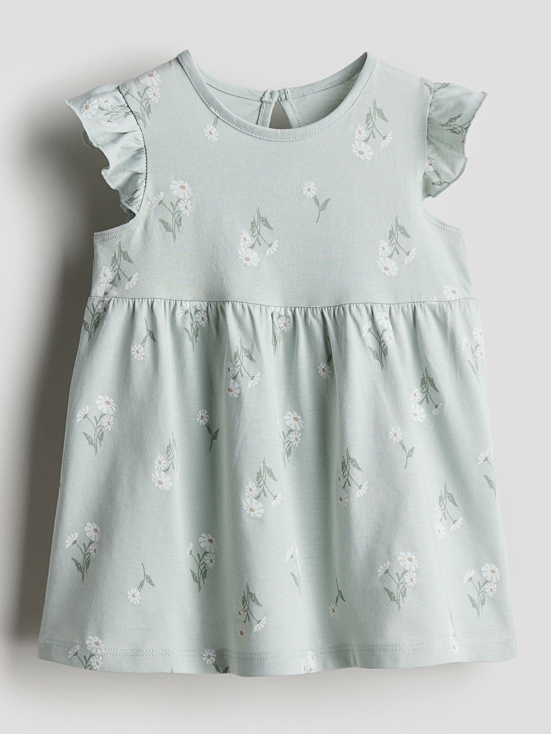 

H&M Girls Pure Cotton Flounce-Trimmed Jersey Dress, Green