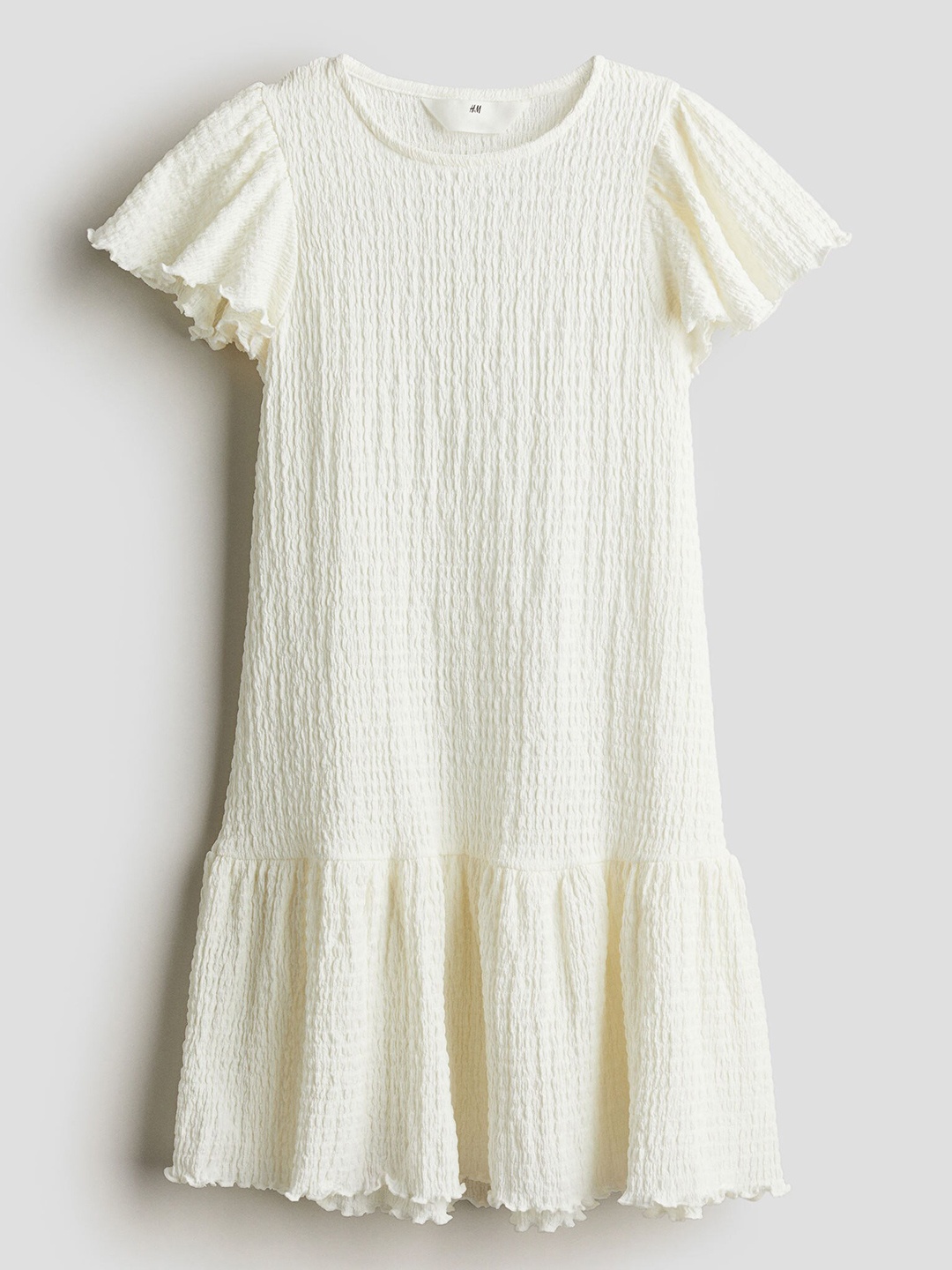 

H&M Girls Flutter-Sleeved Jersey Dress, White