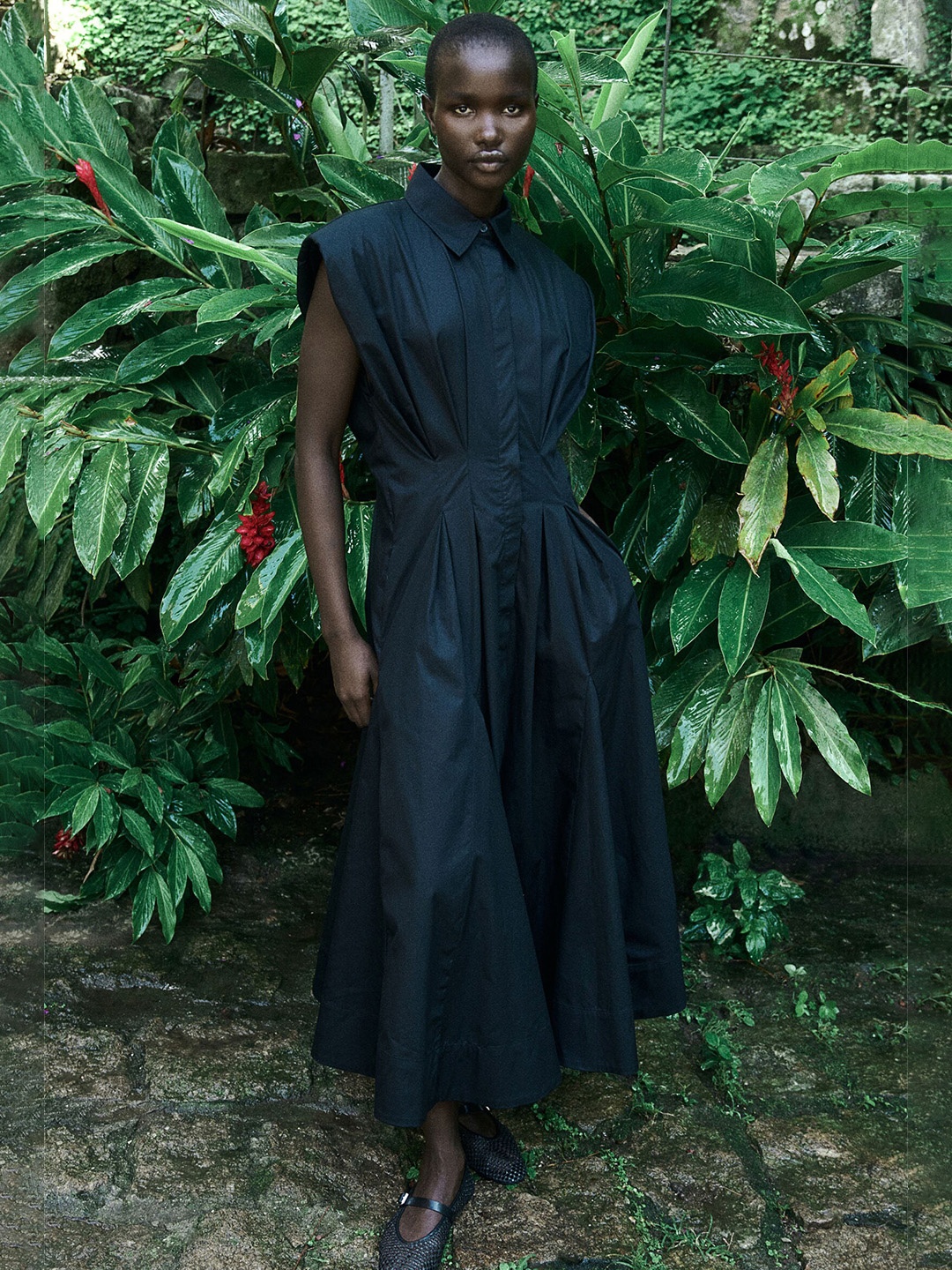 

H&M Cotton Waisted Shirt Dress, Black