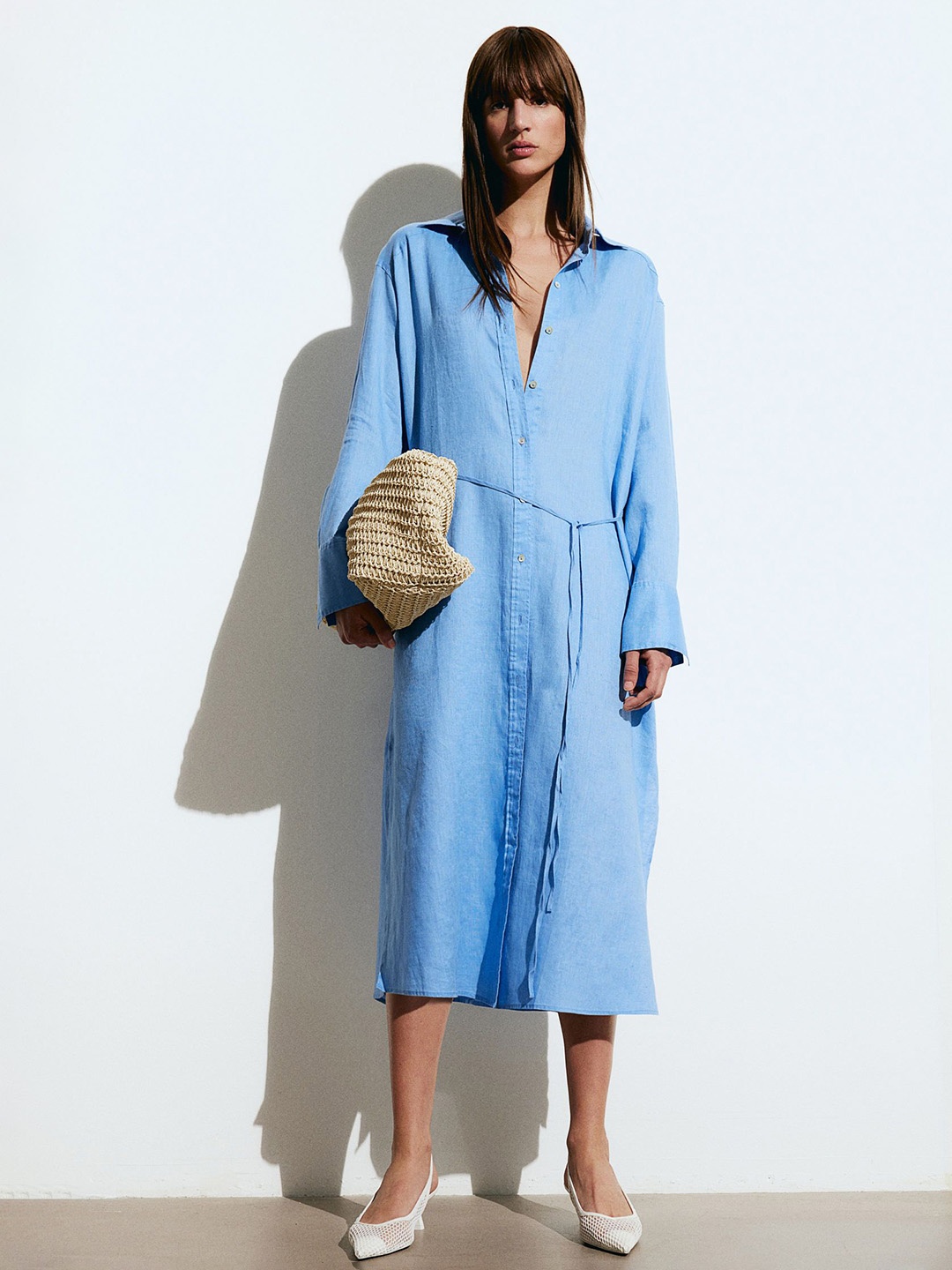 

H&M Long Sleeves Shirt Midi Dress, Blue