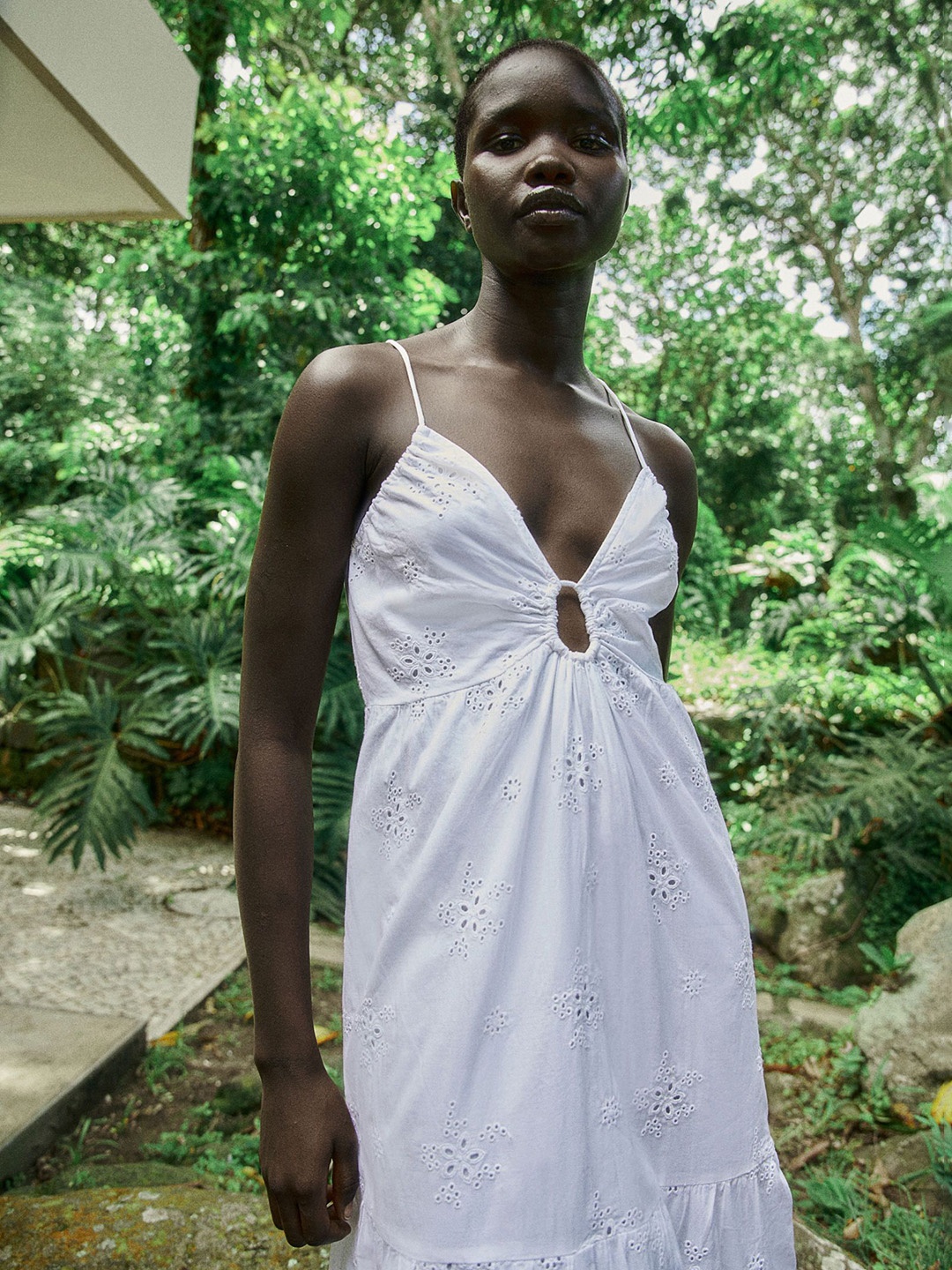 

H&M Sleeveless Cotton Broderie Anglaise Dress, White