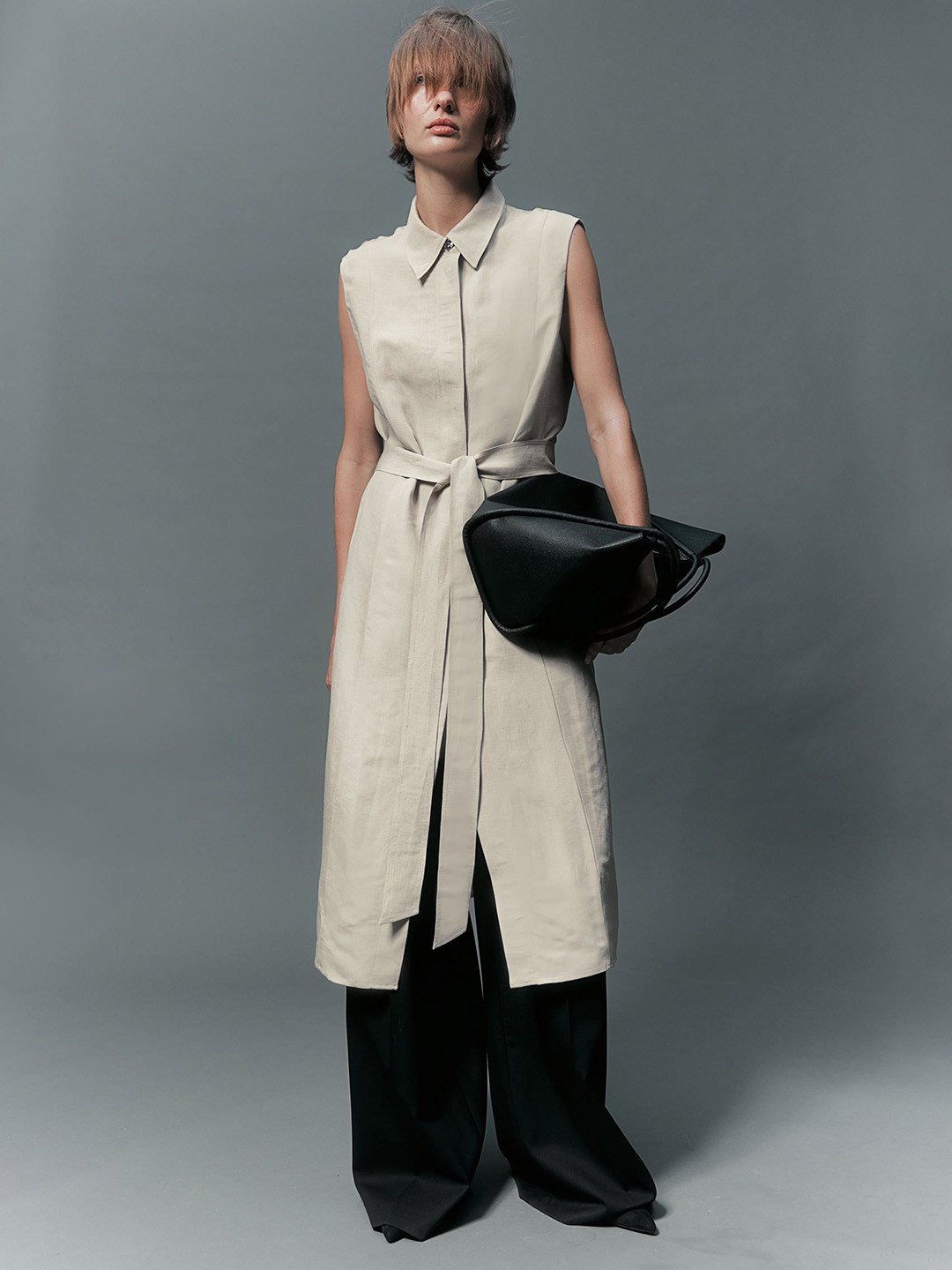 

H&M Linen-Blend Shirt Dress, Beige