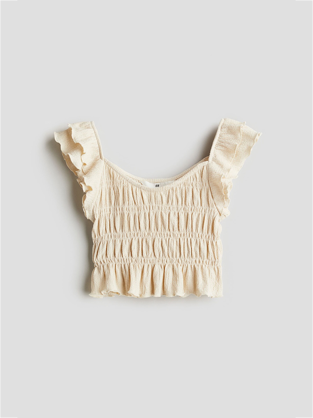 

H&M Girls Flutter-Sleeved Smocked Top, Cream