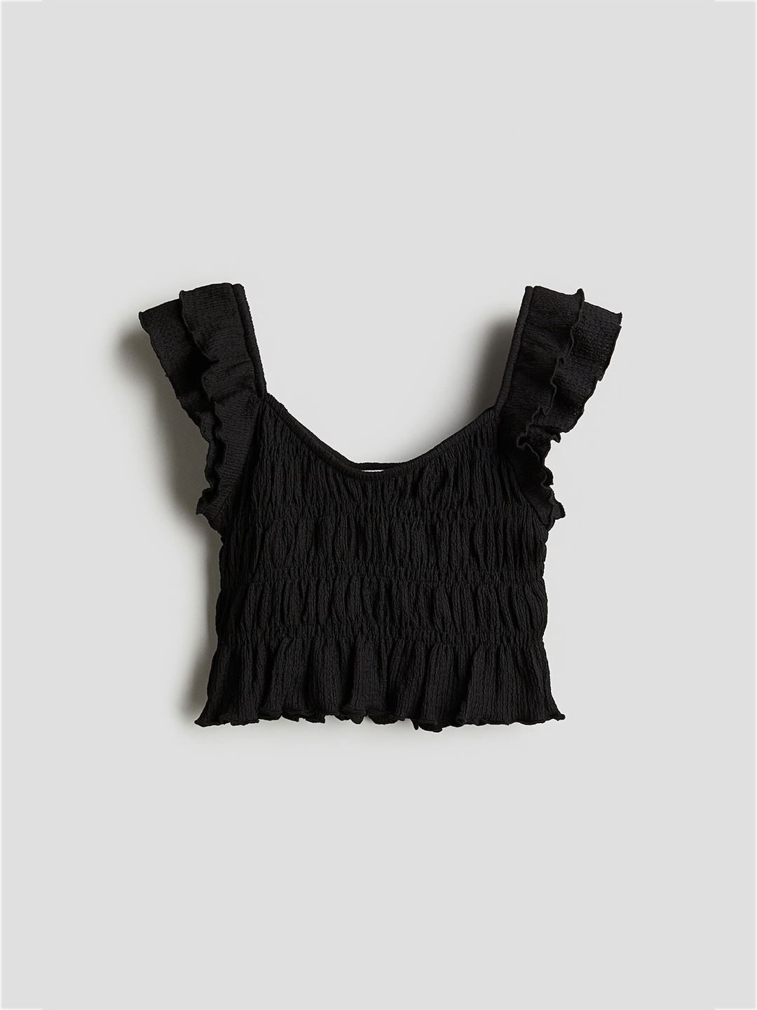 

H&M Girls Flutter-Sleeved Smocked Top, Black