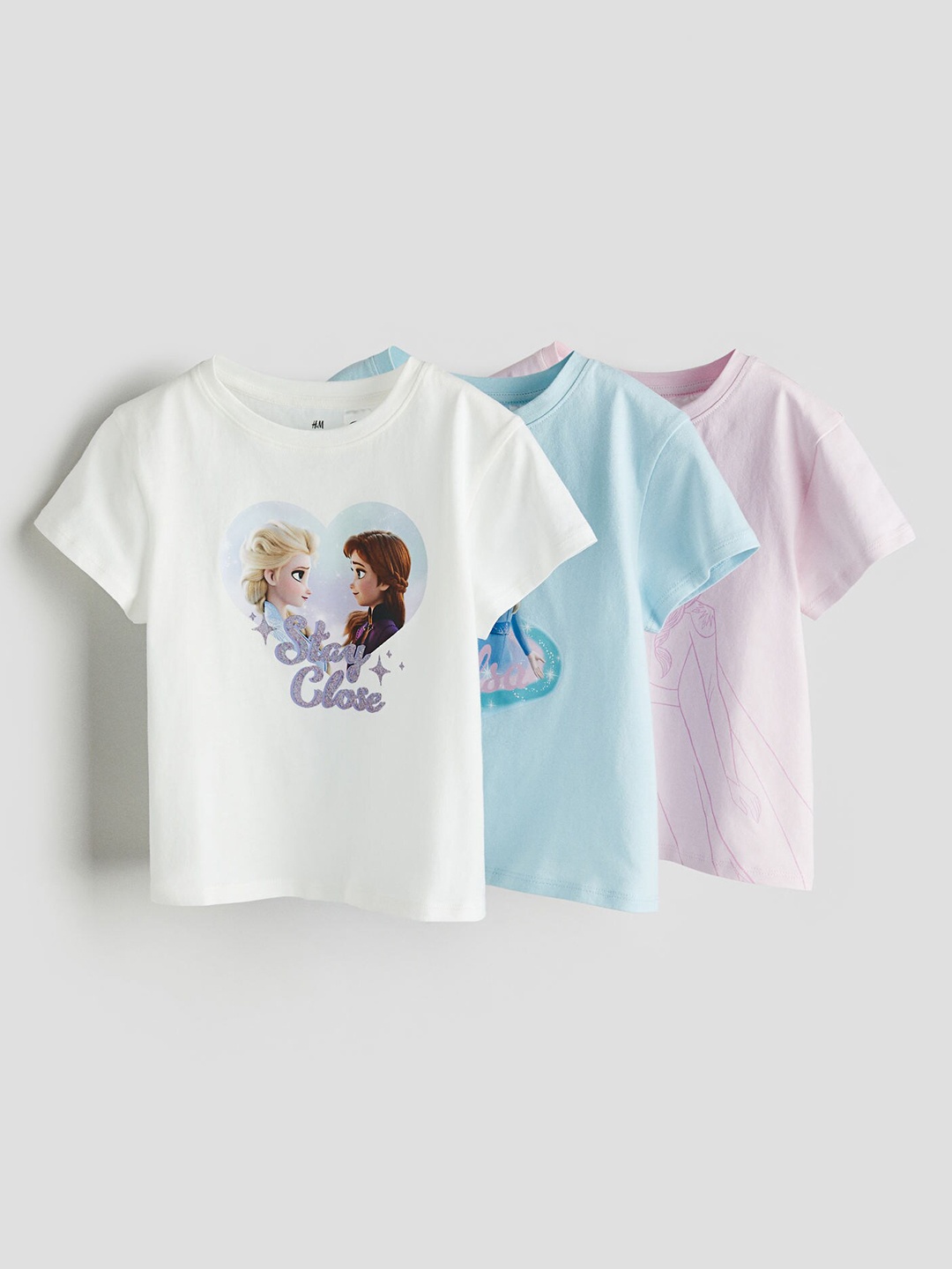 

H&M Girls Pure Cotton 3-Pack Printed Jersey Tops, White