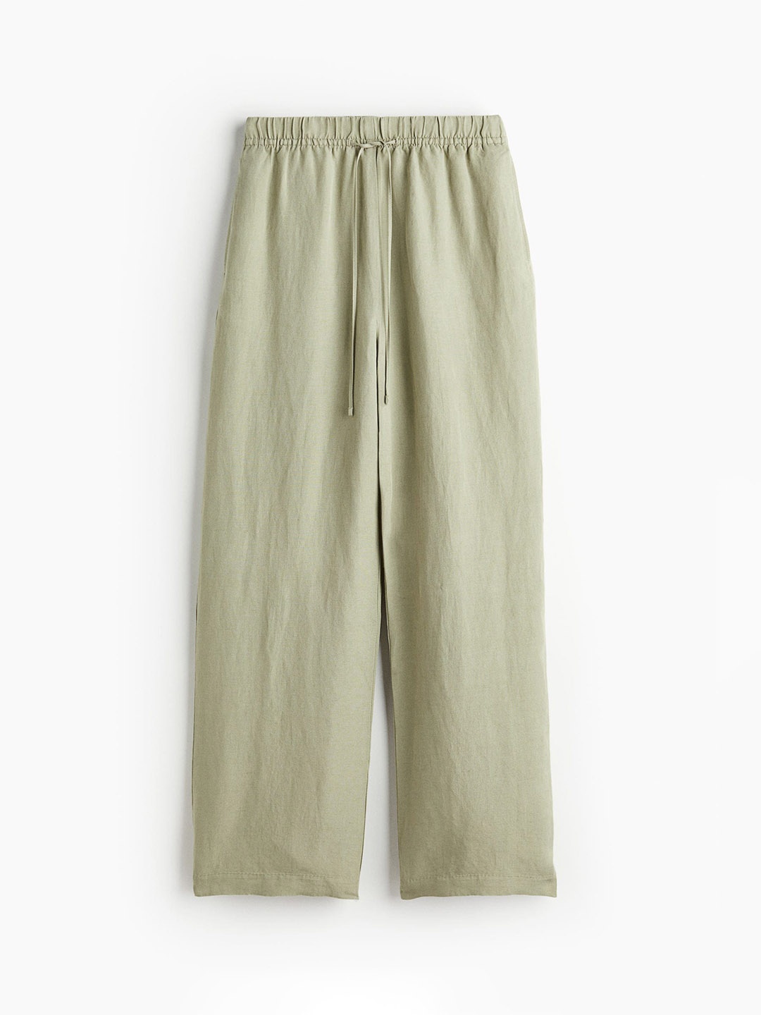 

H&M Women Linen-Blend Pull-On Trousers, Green