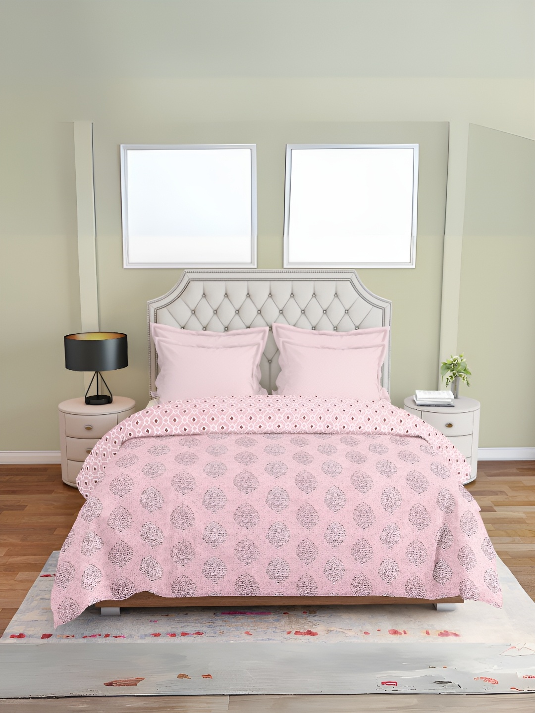 

borato Pink & White Floral AC Room 300 GSM Reversible Single Bed Dohar