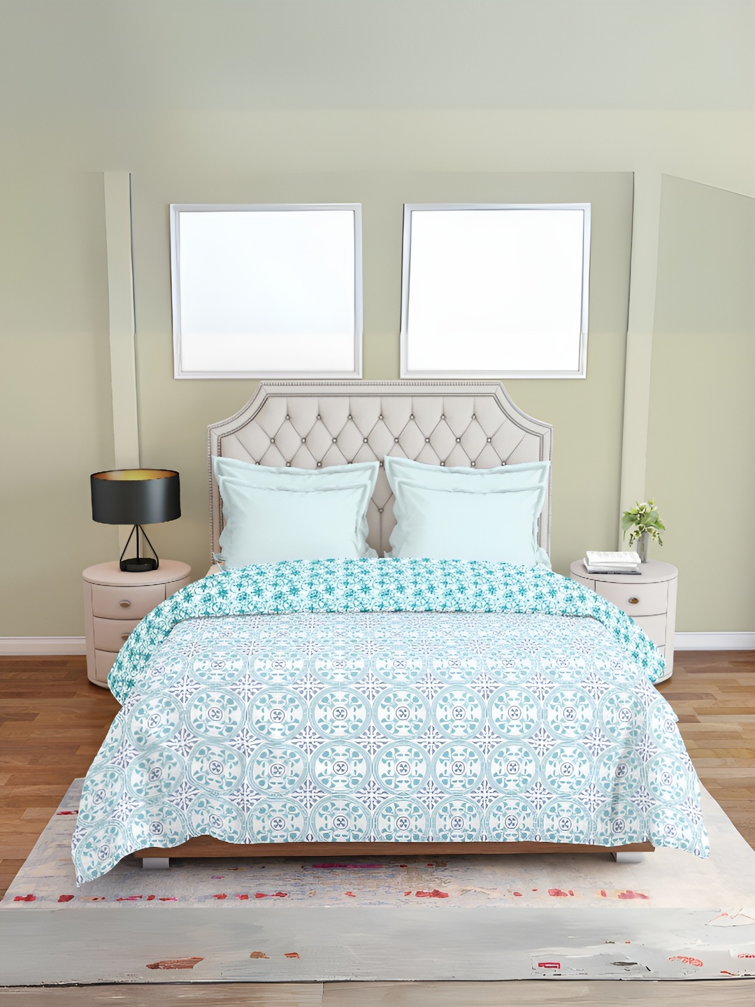 

borato Green & White Ethnic Motifs Cotton AC Room 300 GSM Double Bed Dohar