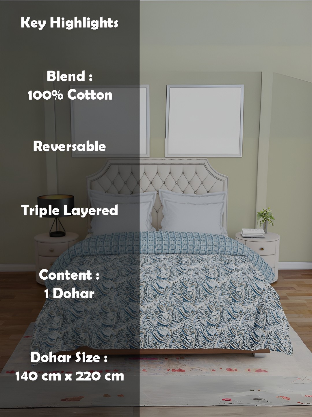 

borato Green & White AC Room 300 GSM Reversible Single Bed Dohar