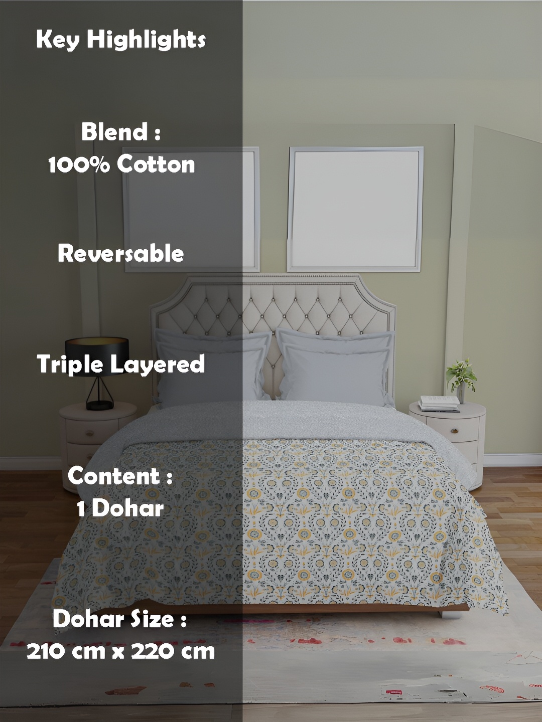 

borato Grey & White Ethnic Motifs AC Room 300 GSM Double Bed Dohar
