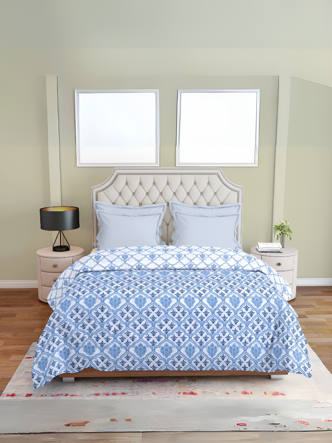 

borato Blue & White Ethnic Motifs AC Room 300 GSM Single Bed Dohar