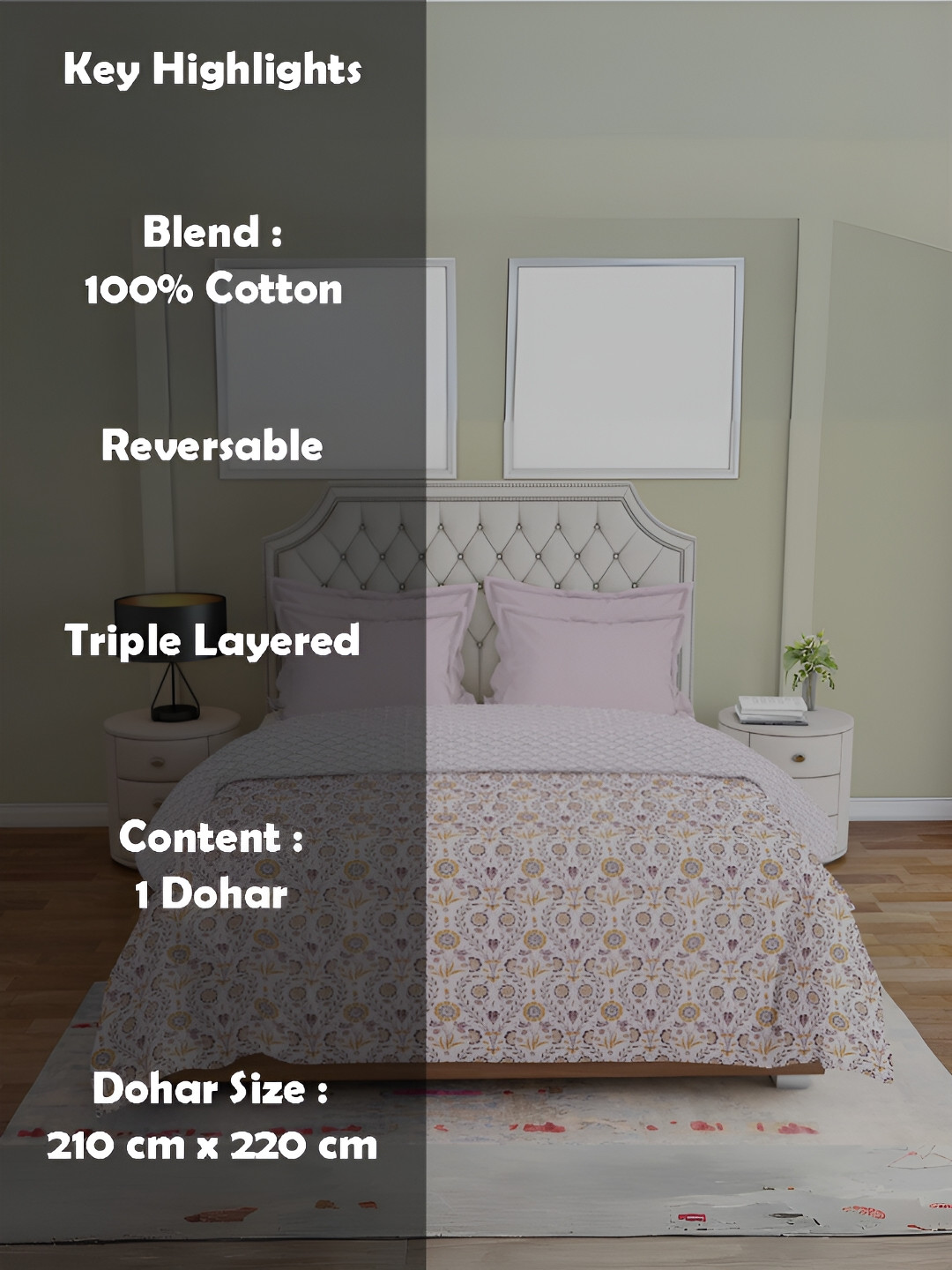 

borato Pink & Mustard Floral AC Room 300 GSM Reversible Double Bed Dohar