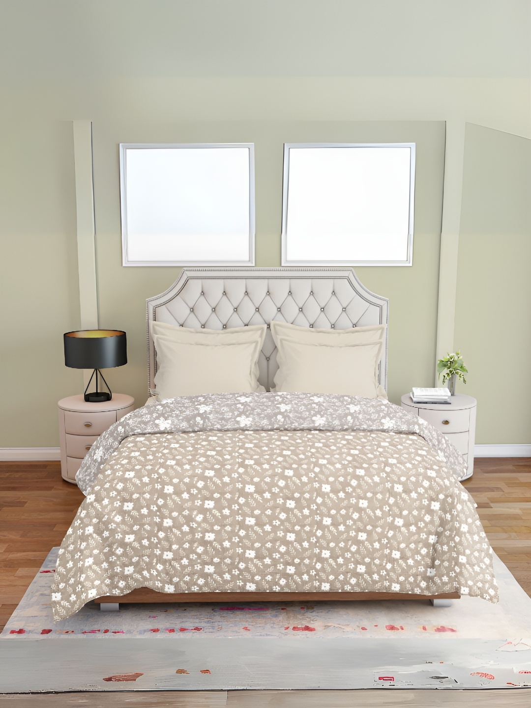 

borato Grey & White Floral AC Room 300 GSM Reversible Double Bed Dohar