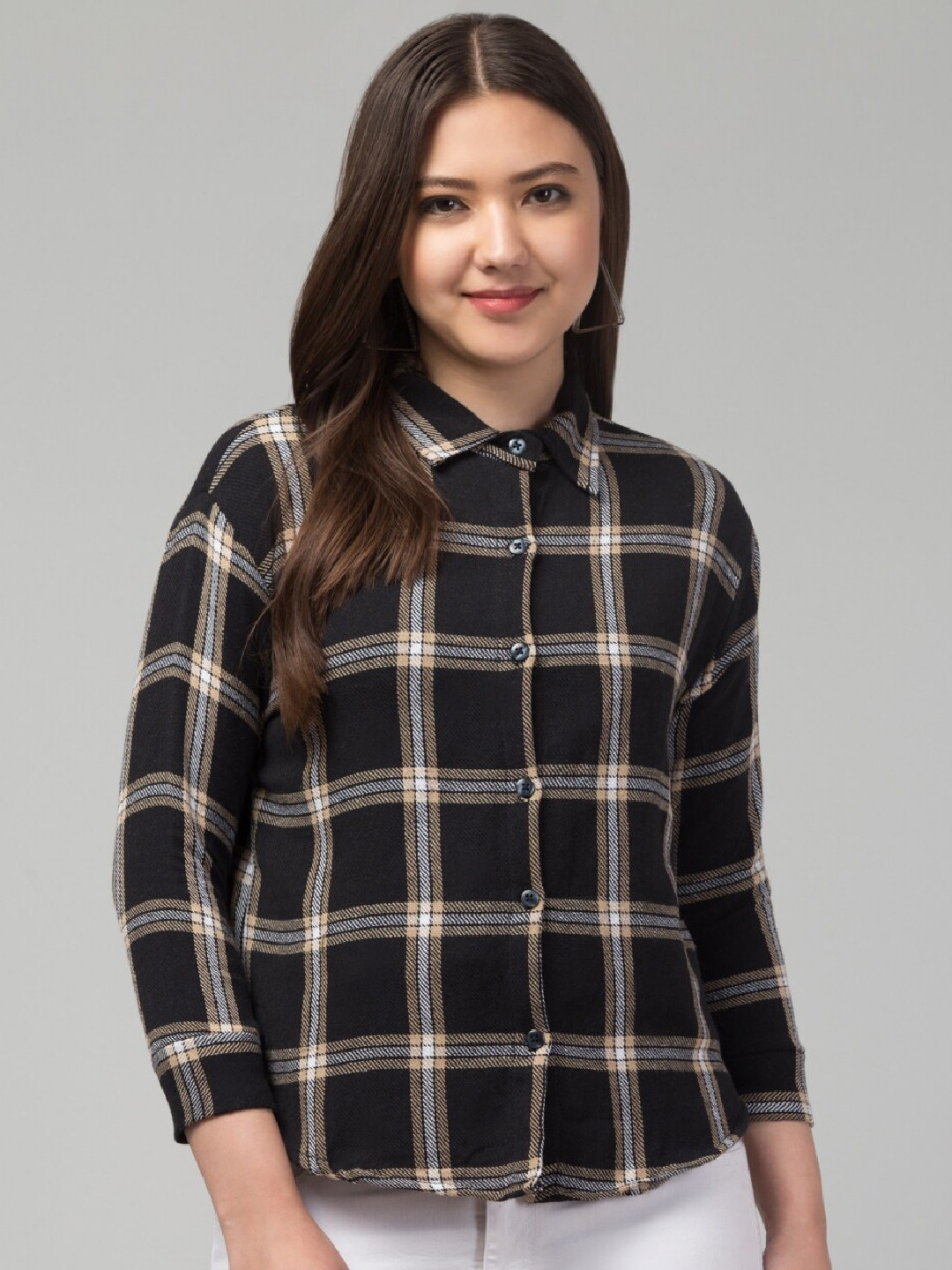 

Vastrasky Global Tartan Checked Casual Shirt, Black
