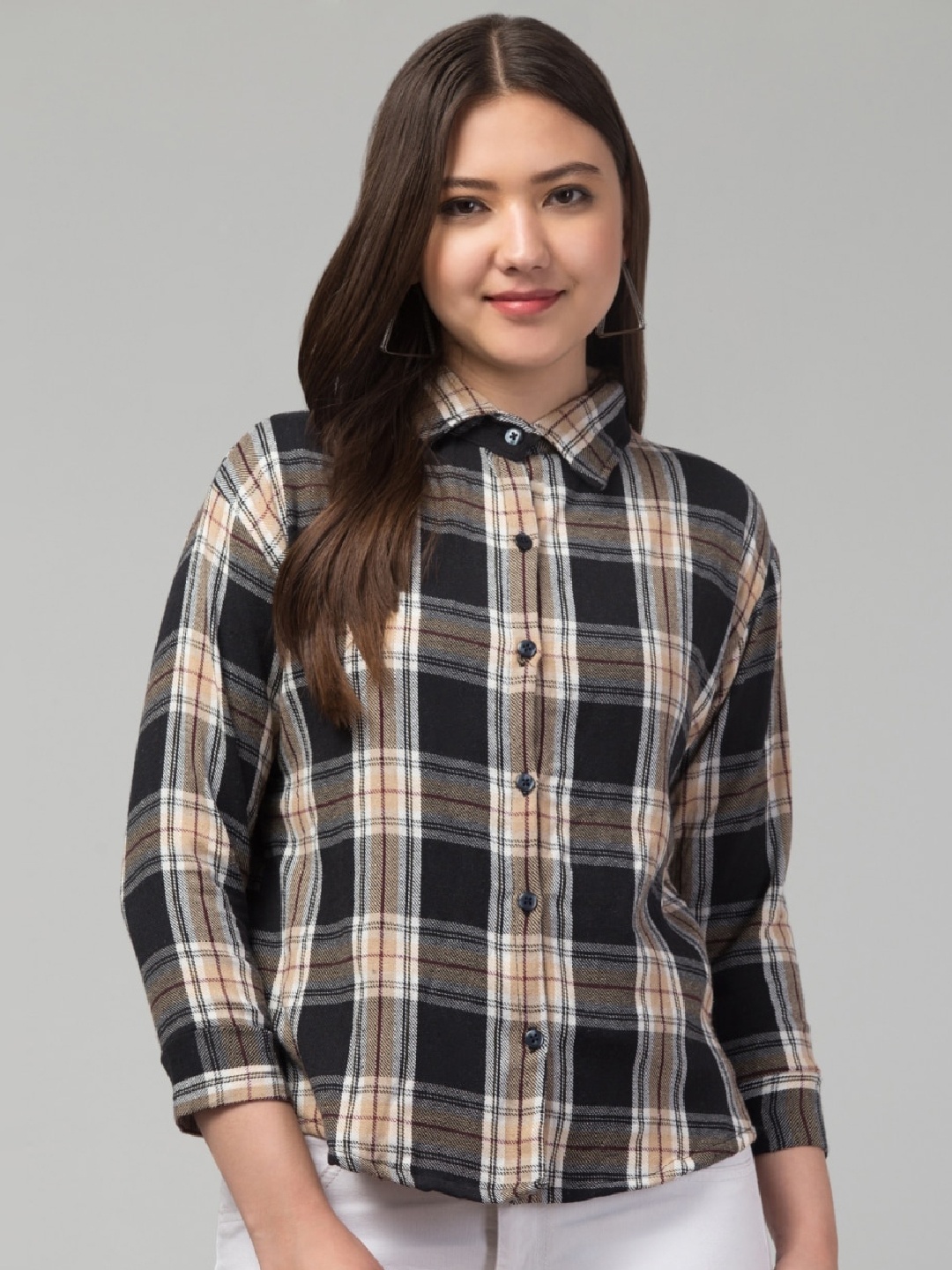 

Vastrasky Global Tartan Checked Casual Shirt, Black
