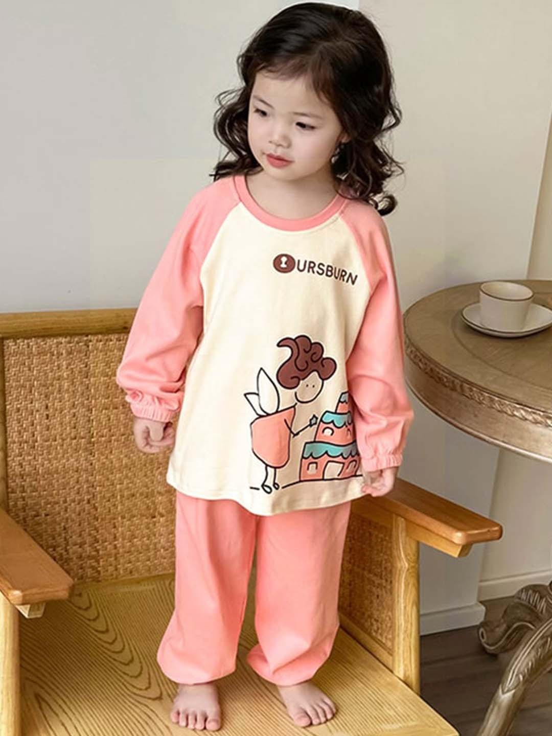 

StyleCast x Revolte Girls Pink Graphic Printed T-Shirt & Pyjama
