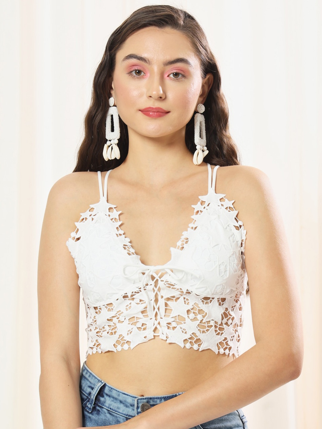 

BAESD Self Design Shoulder Straps Bralette Crop Top, White