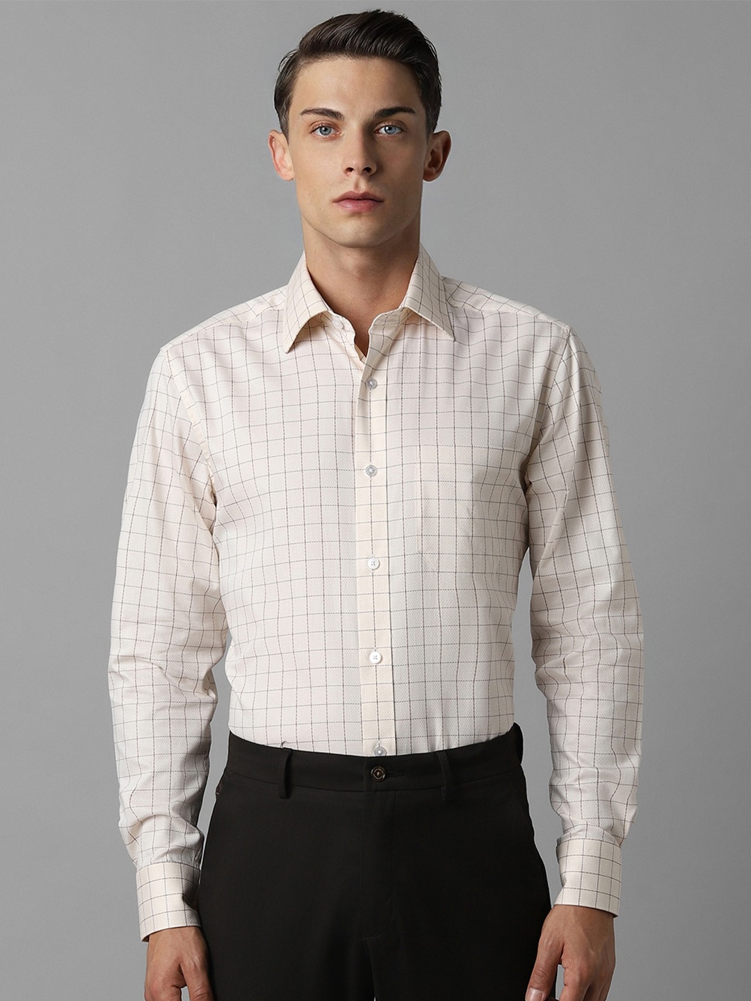 

Louis Philippe Checked Pure Cotton Formal Shirt, Beige