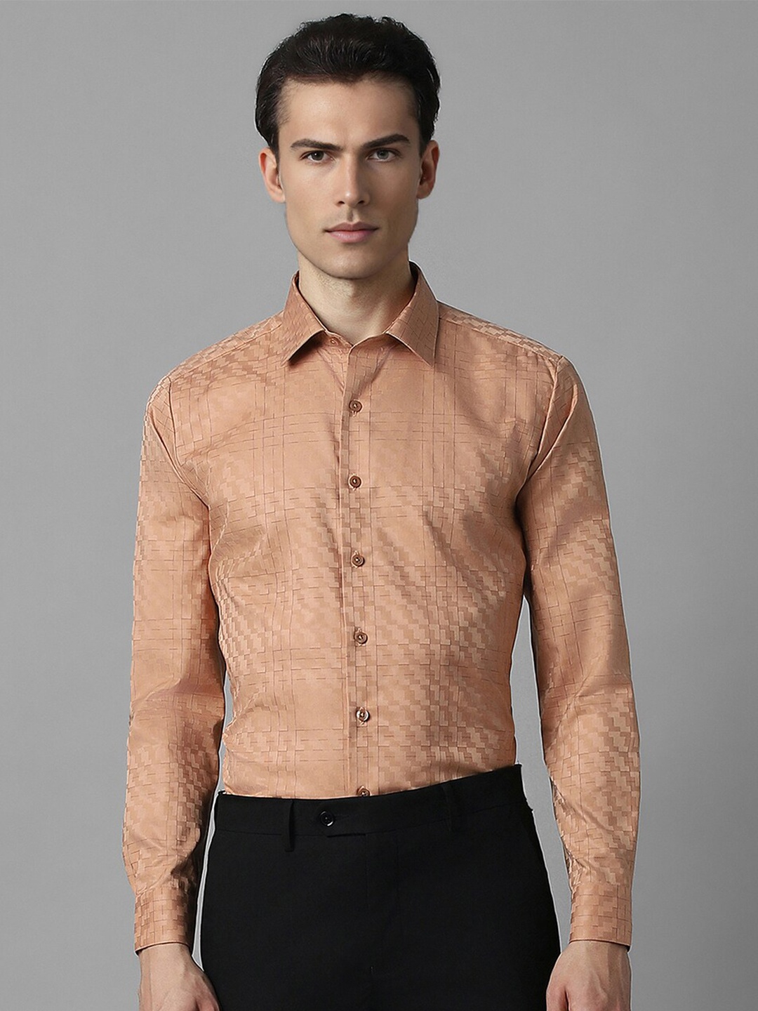 

Louis Philippe Slim Fit Self Design Formal Shirt, Orange