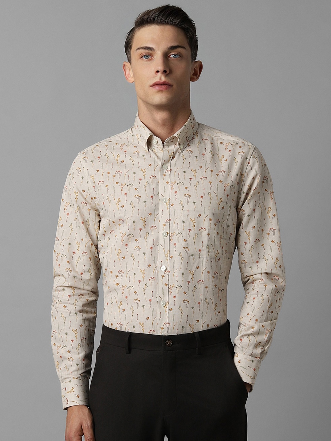 

Louis Philippe Slim Fit Floral Printed Formal Shirt, Beige