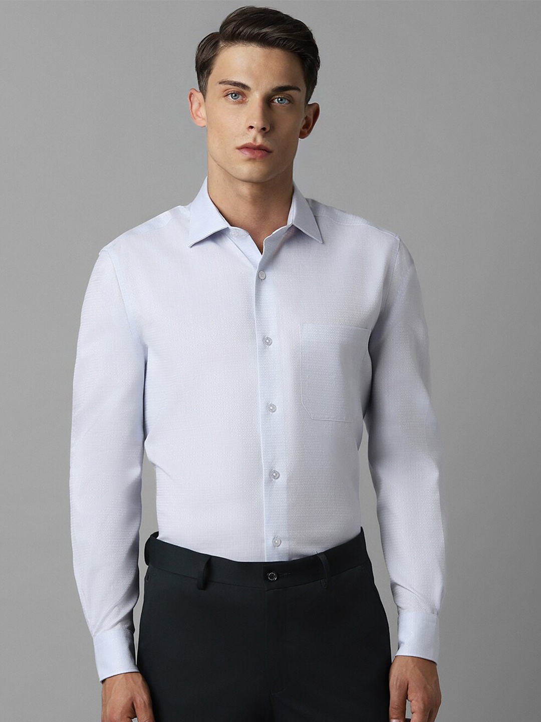 

Louis Philippe Classic Fit Textured Pure Cotton Formal Shirt, Blue