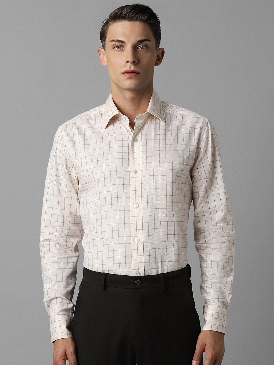 

Louis Philippe Checked Pure Cotton Formal Shirt, Beige