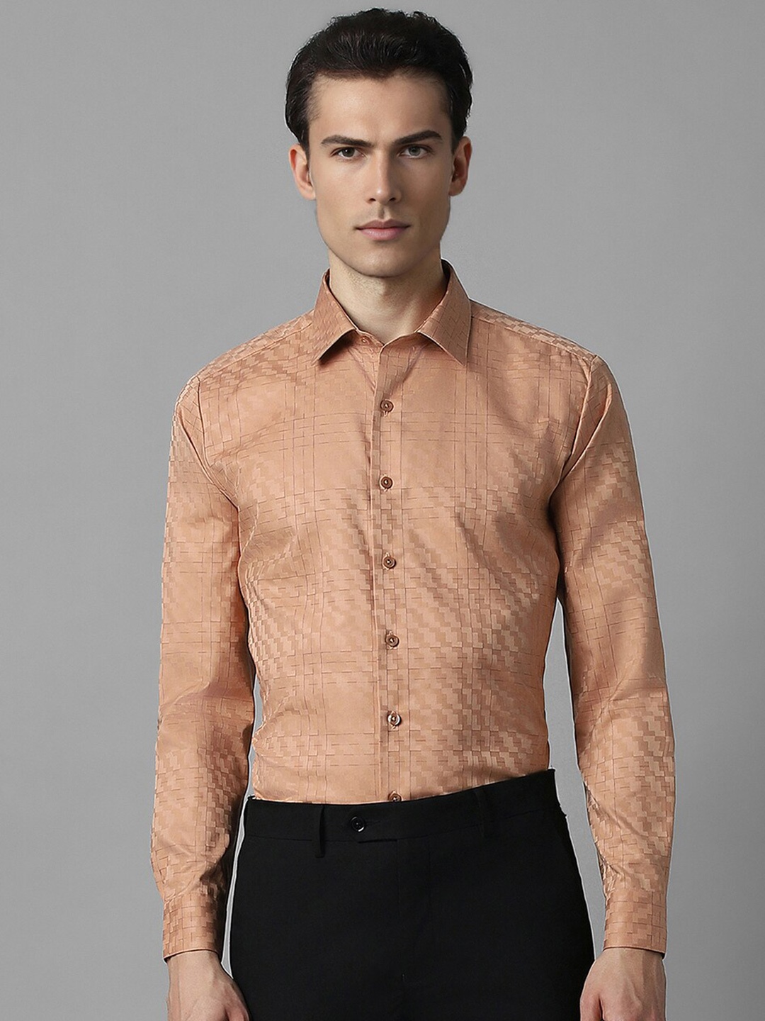 

Louis Philippe Slim Fit Checked Pure Cotton Formal Shirt, Orange