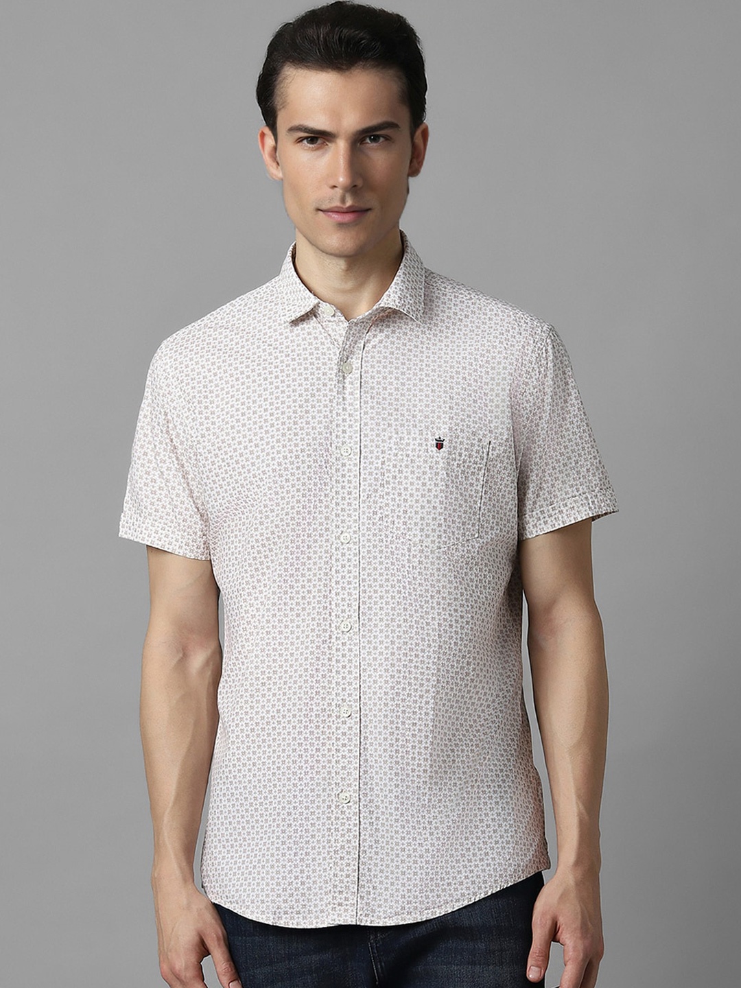 

Louis Philippe Jeans Slim Fit Micro Ditsy Printed Pure Cotton Casual Shirt, White