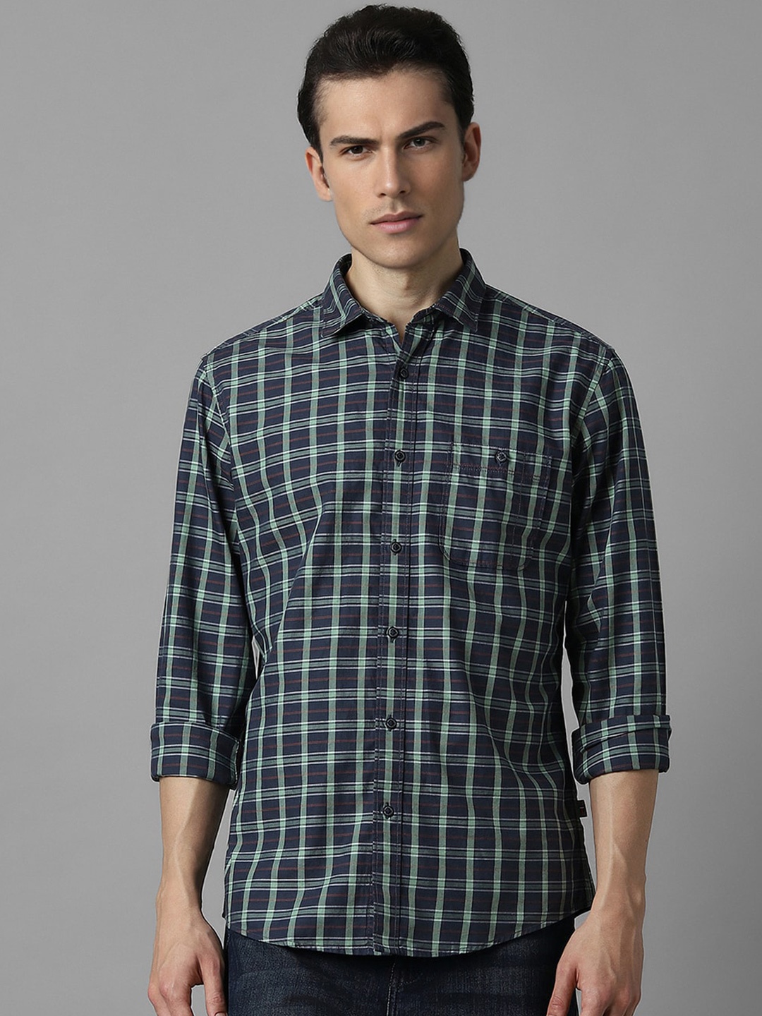 

Louis Philippe Jeans Slim Fit Checked Pure Cotton Casual Shirt, Navy blue