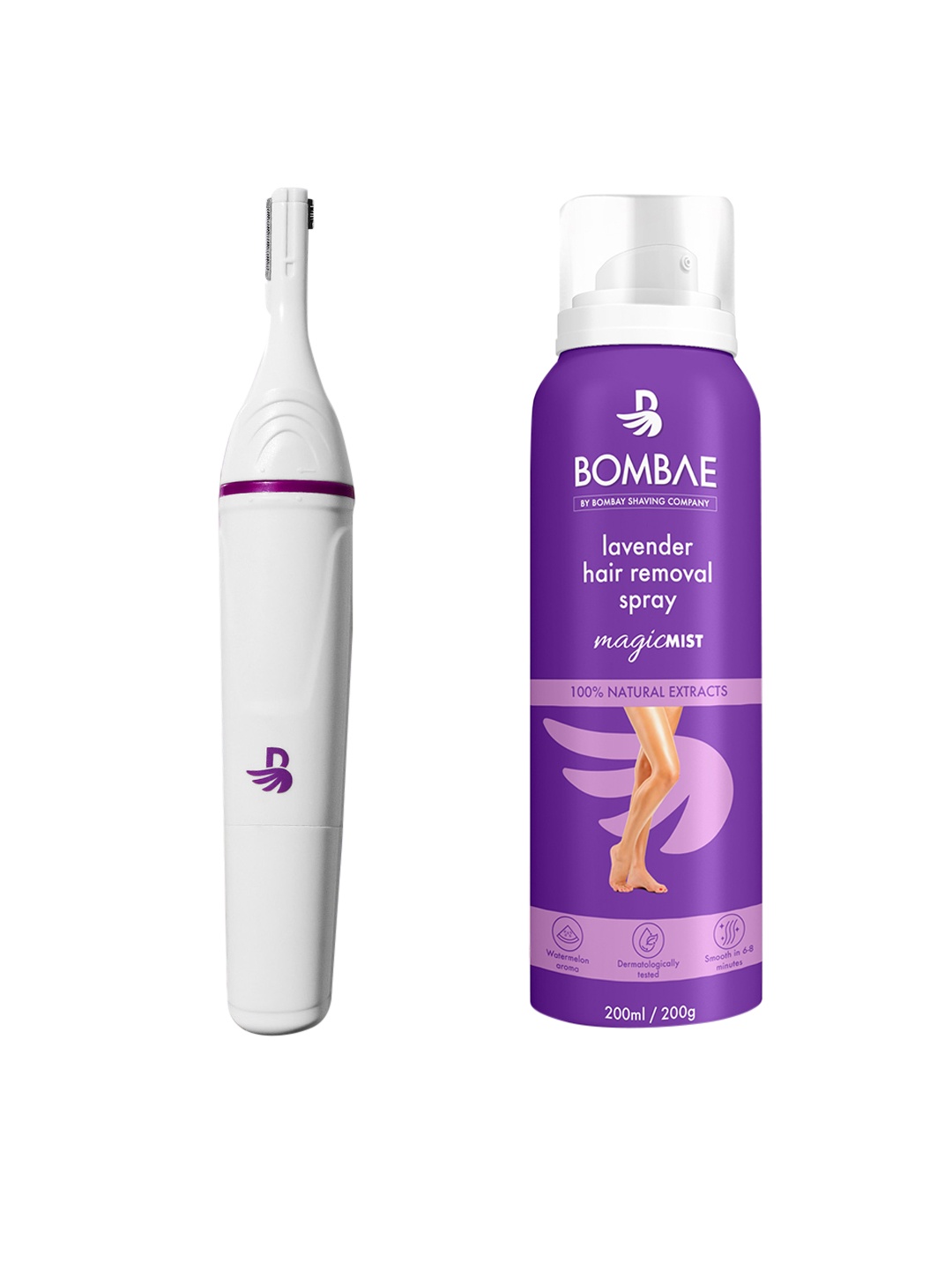 

BOMBAE Women 6-In-1 Sensitive Trimmer with Hair Removal Spray 200g, Purple