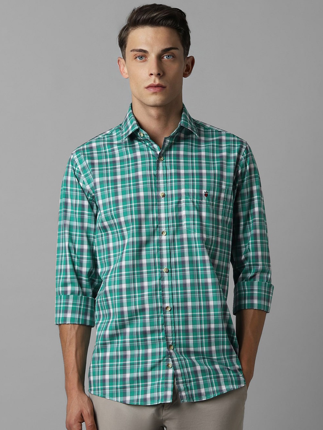 

Louis Philippe Sport Slim Fit Tartan Checked Pure Cotton Casual Shirt, Green