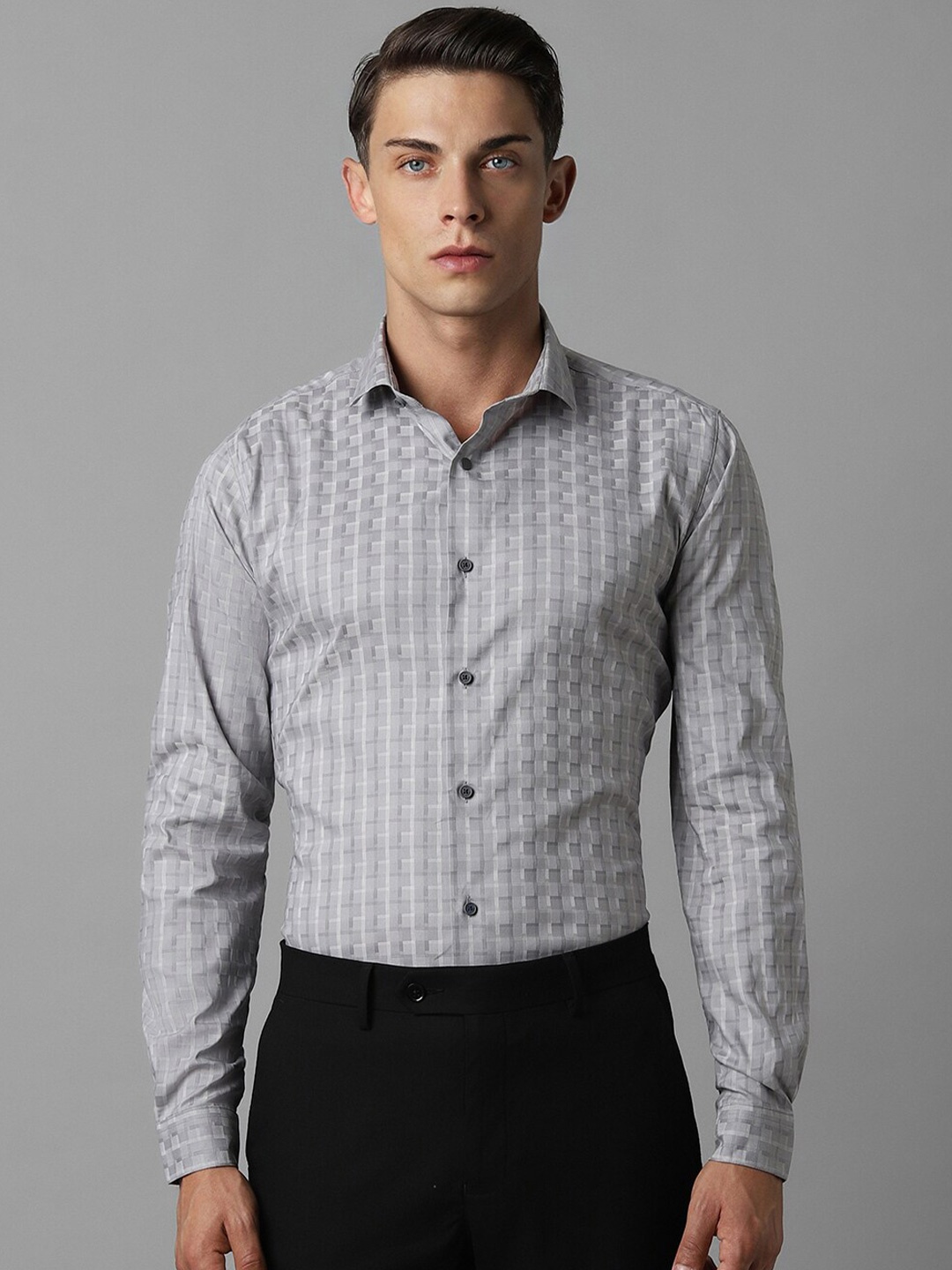 

Louis Philippe Sport Slim Fit Checked Spread Collar Long Sleeves Casual Shirt, Grey