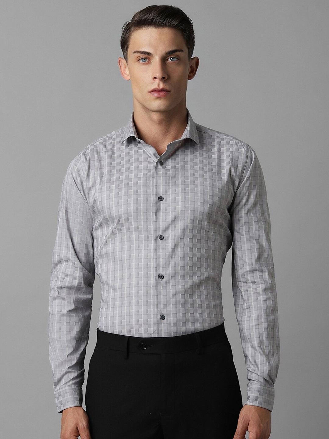 

Louis Philippe Sport Slim Fit Checked Spread Collar Long Sleeves Casual Shirt, Grey