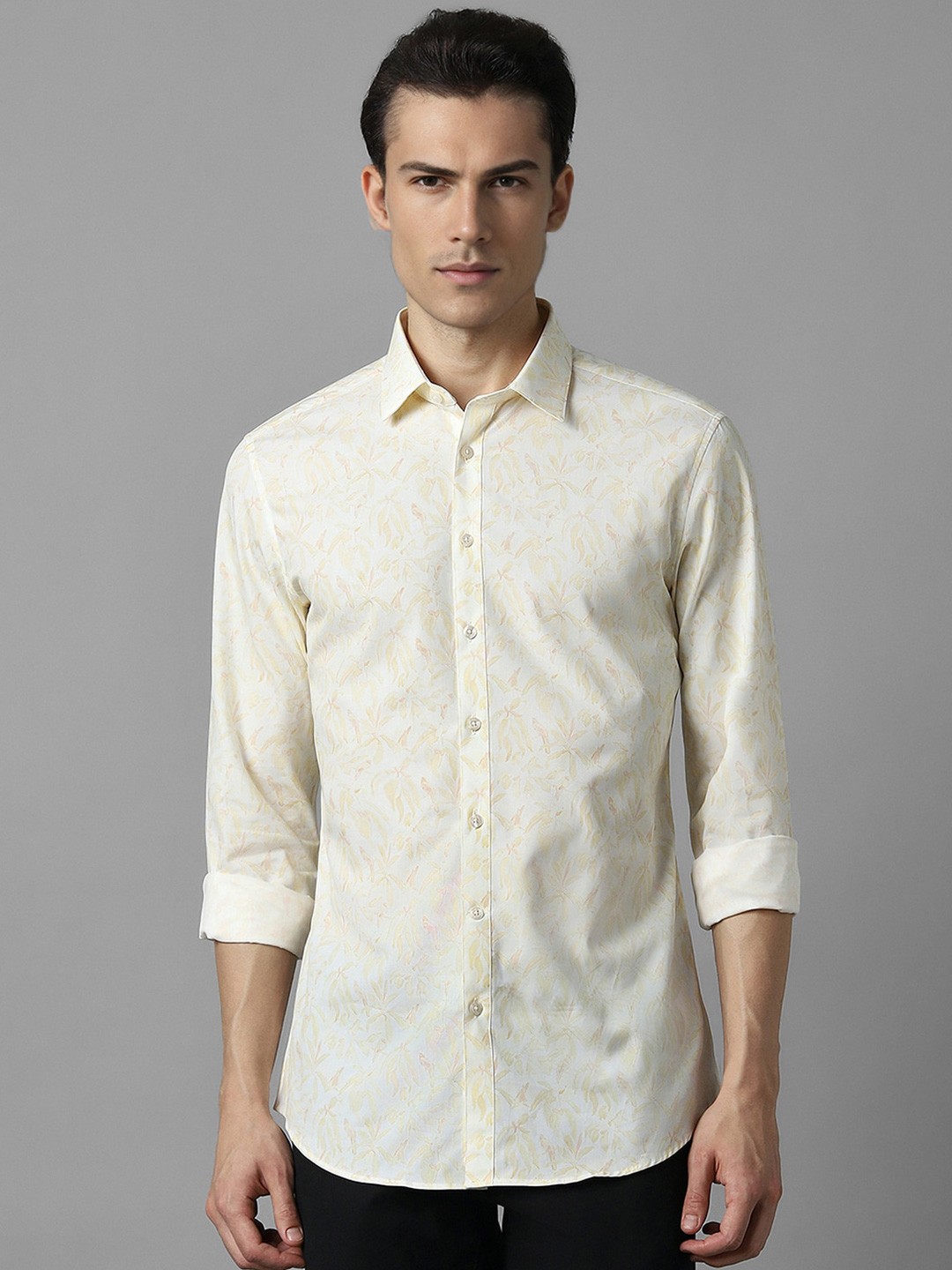 

Louis Philippe Sport Slim Fit Floral Printed Long Sleeves Cotton Casual Shirt, Cream