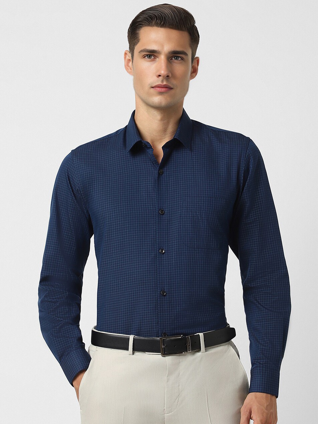 

Peter England Micro Checked Slim Fit Formal Shirt, Navy blue