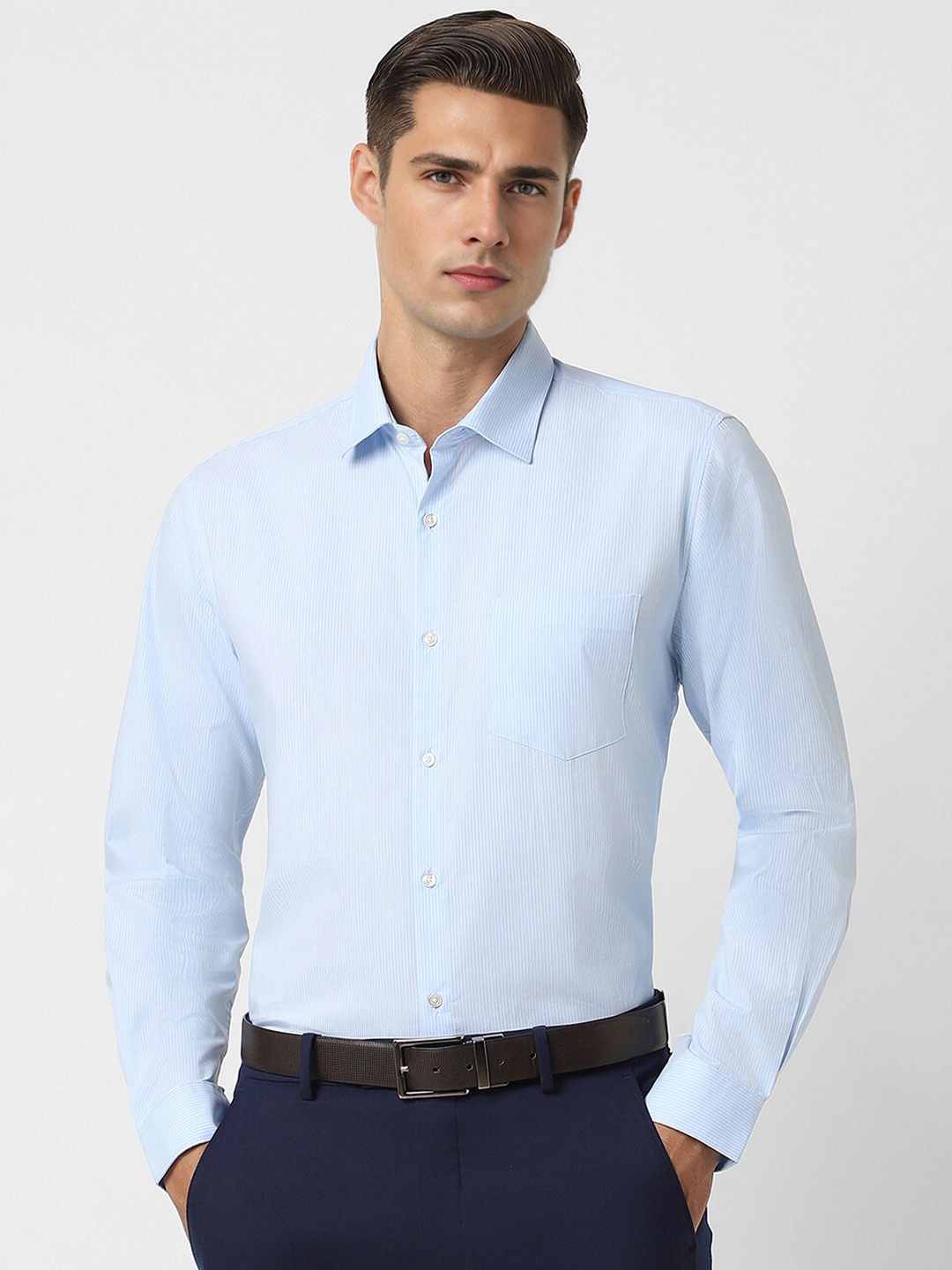 

Peter England Slim Fit Vertical Striped Formal Shirt, Blue