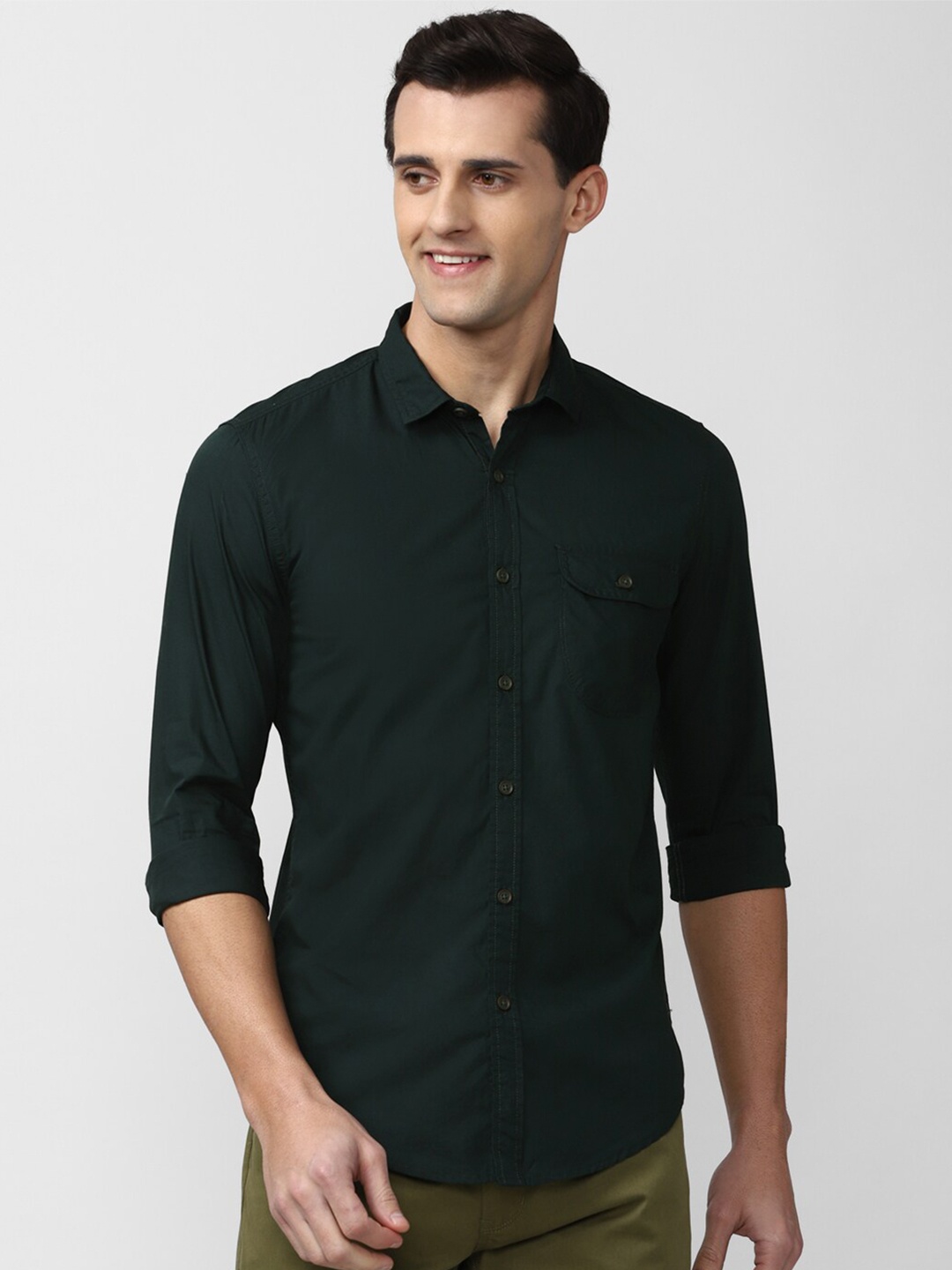 

Peter England Casuals Super Slim Fit Pure Cotton Casual Shirt, Green