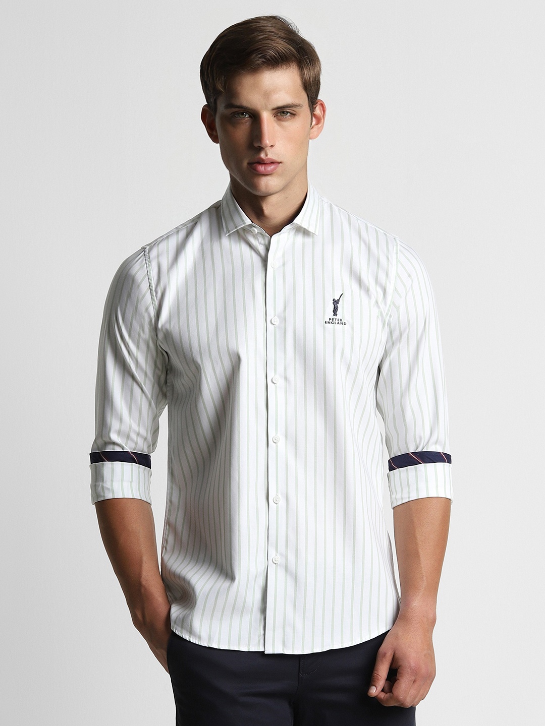 

Peter England Casuals Slim Fit Striped Pure Cotton Casual Shirt, White