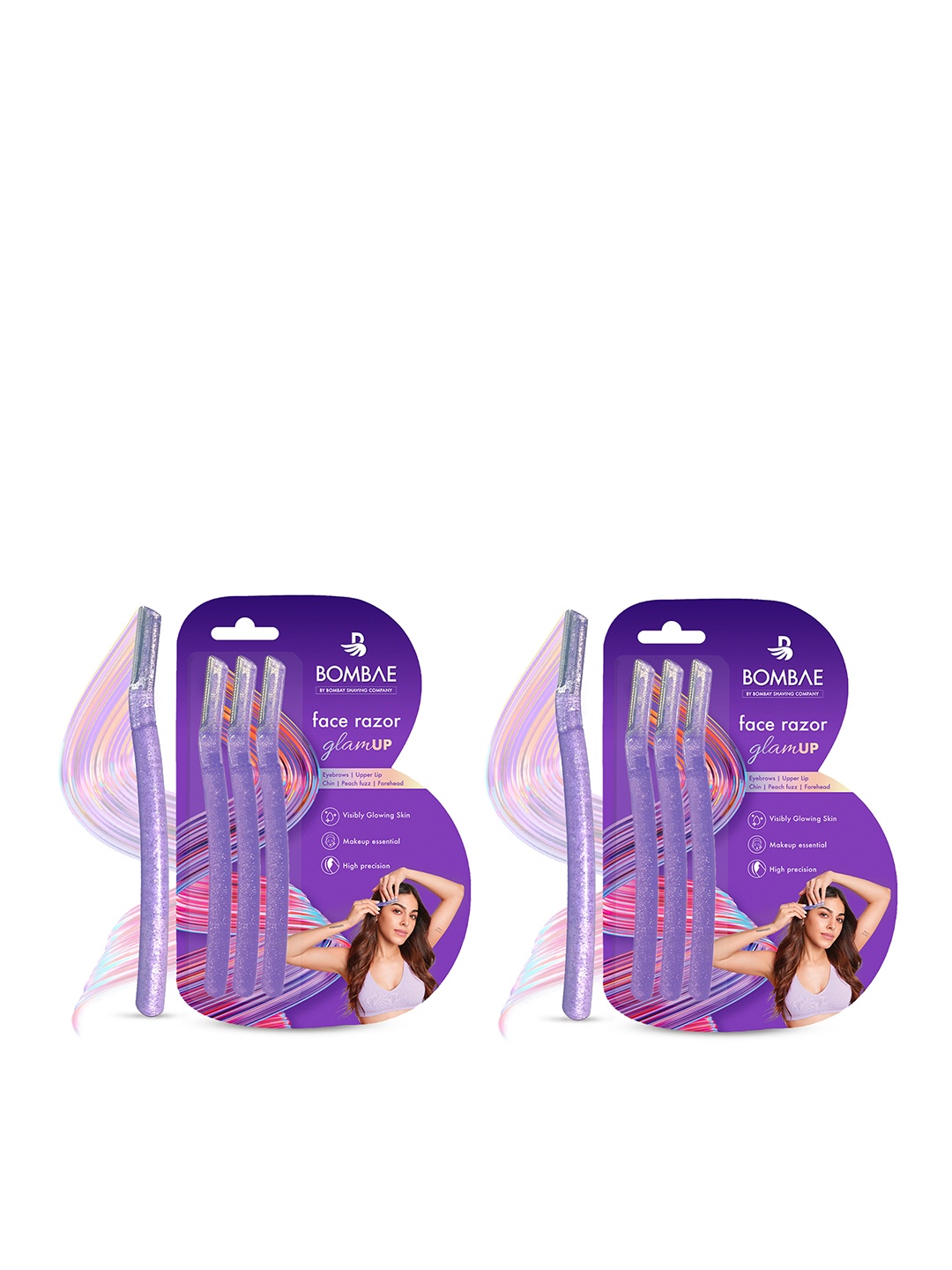 

BOMBAE Women 6Pcs Glamup Face & Eyebrow Facial Hair Remover Glitter Razor, Purple