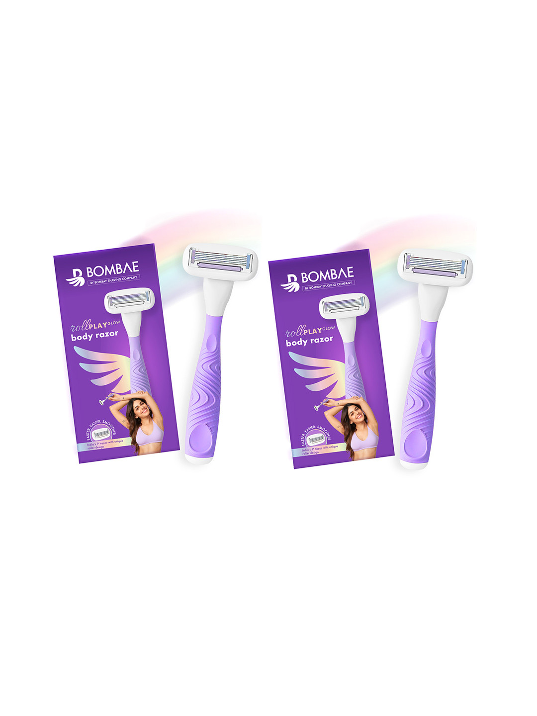 

BOMBAE Women 2Pcs Rollplay Glow Sensitive Body Razor For Bikini & Underarm Hair Removal, Purple