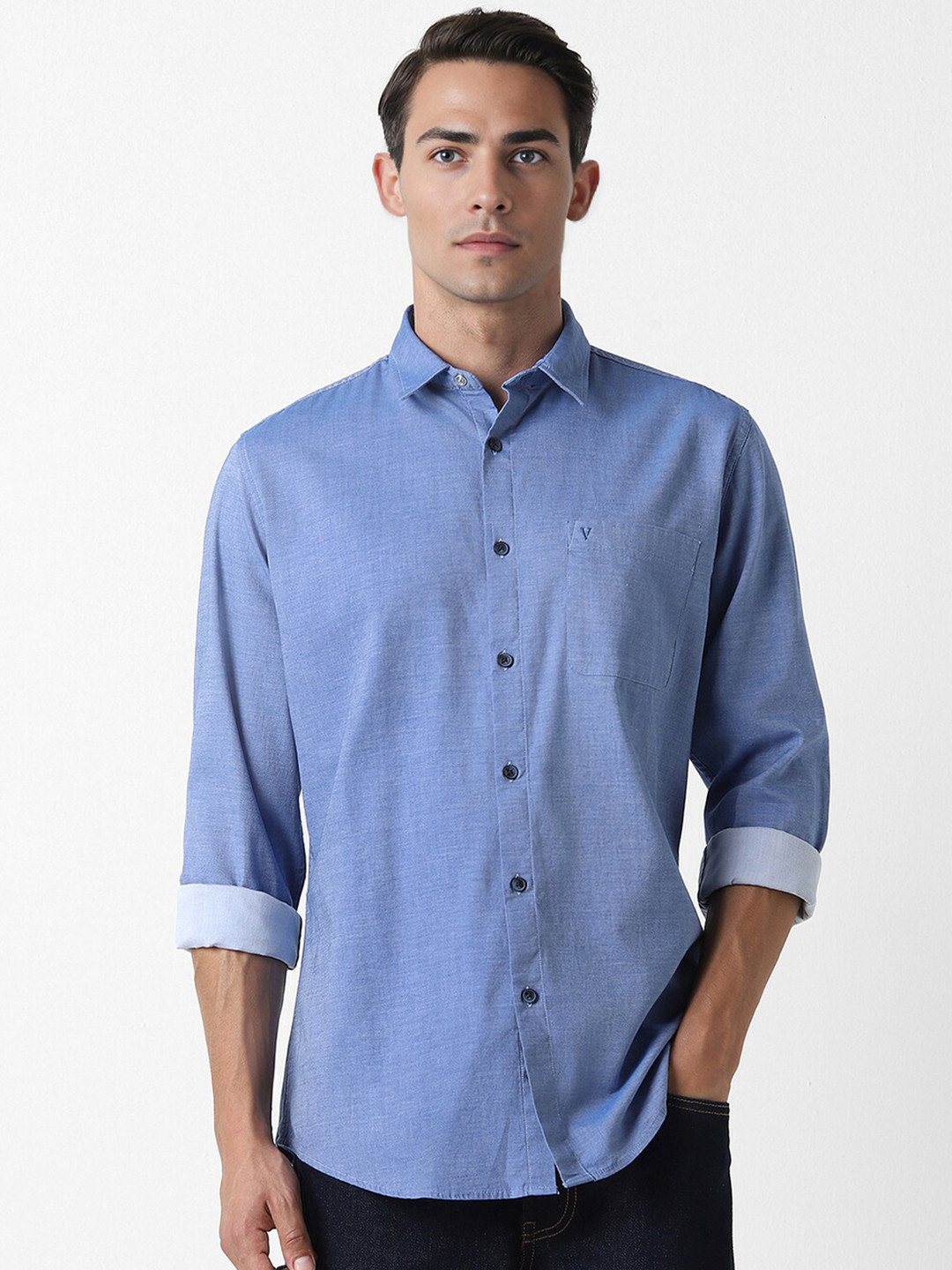 

VAN HEUSEN DENIM LABS Slim Fit Pure Cotton Casual Shirt, Blue