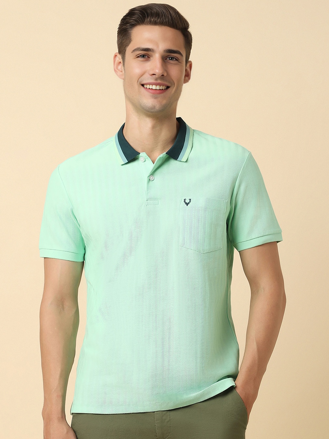 

Allen Solly Striped Polo Collar Cotton T-shirt, Green