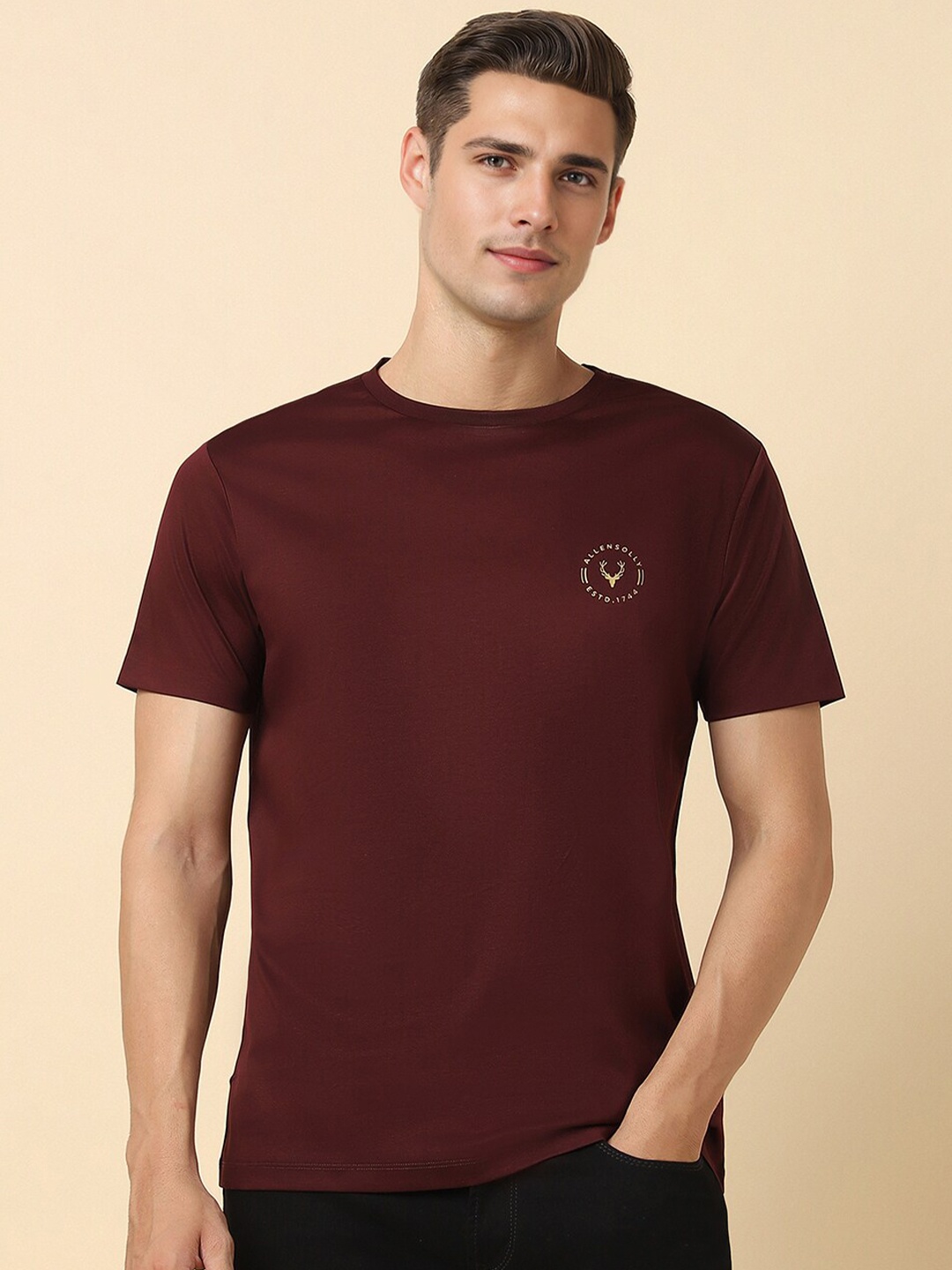 

Allen Solly Round Neck Cotton Slim Fit T-shirt, Maroon