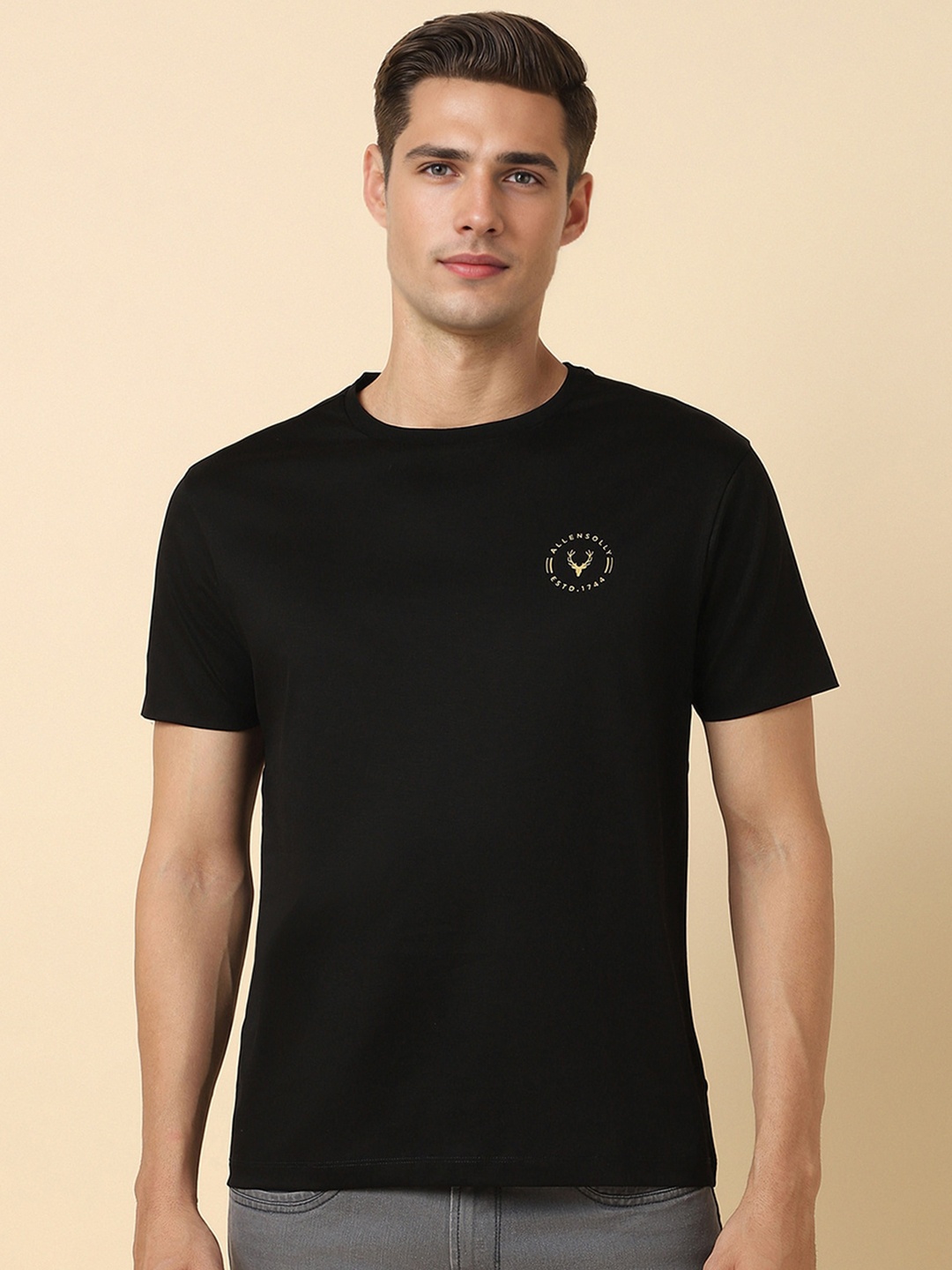 

Allen Solly Round Neck Cotton Slim Fit T-shirt, Black