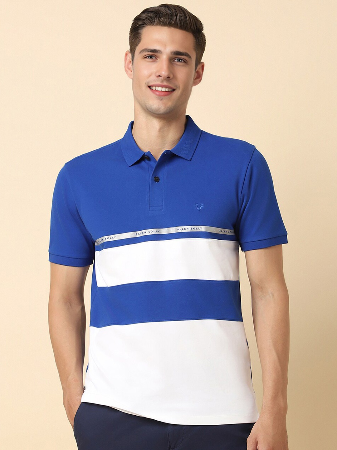 

Allen Solly Colourblocked Polo Collar Cotton T-shirt, Blue