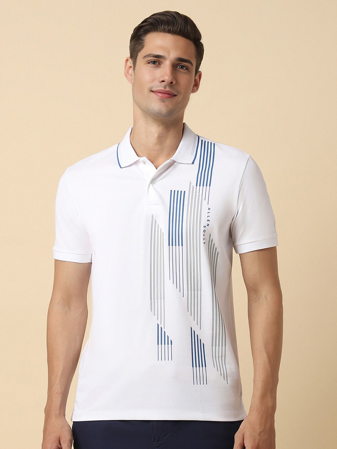 

Allen Solly Typography Printed Polo Collar Cotton T-shirt, White