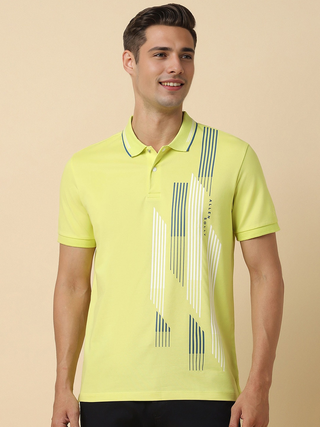 

Allen Solly Geometric Printed Polo Collar Cotton T-shirt, Green