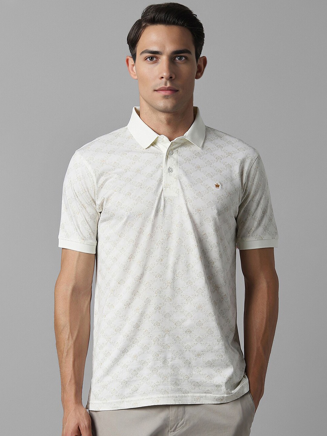

Louis Philippe Polo Collar Short Sleeves Cotton T-shirt, Cream