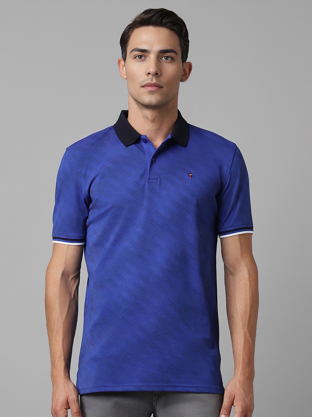 

Louis Philippe Sport Polo Collar Short Sleeves Slim Fit Cotton T-shirt, Blue